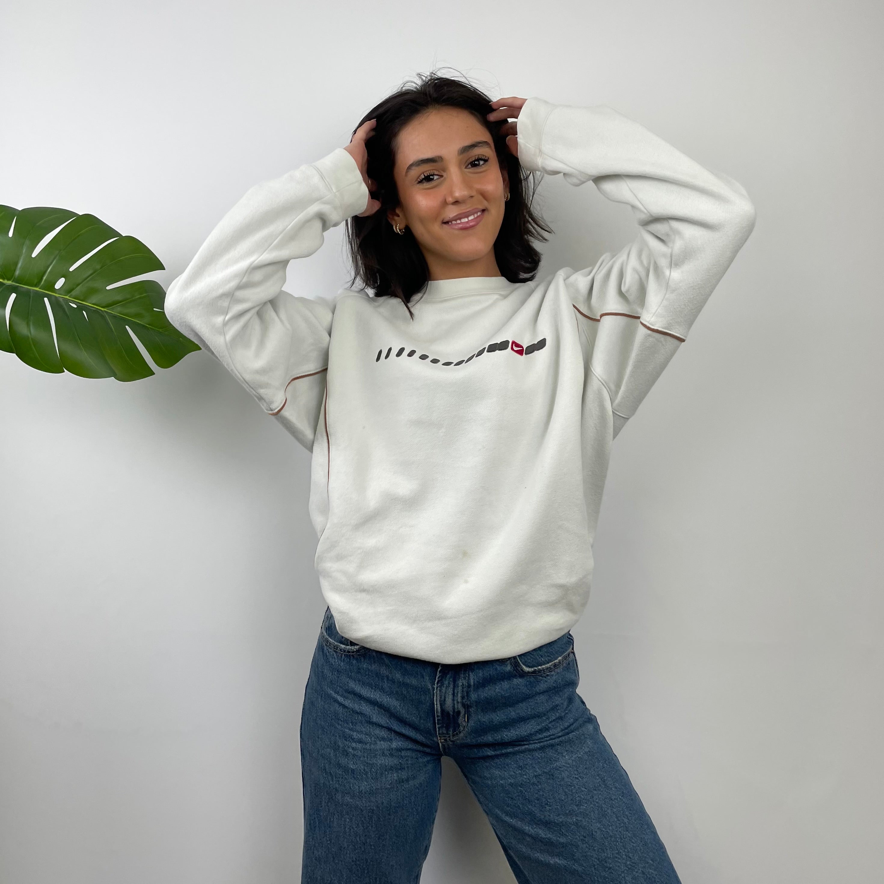 Nike White Embroidered Swoosh Sweatshirt (M)