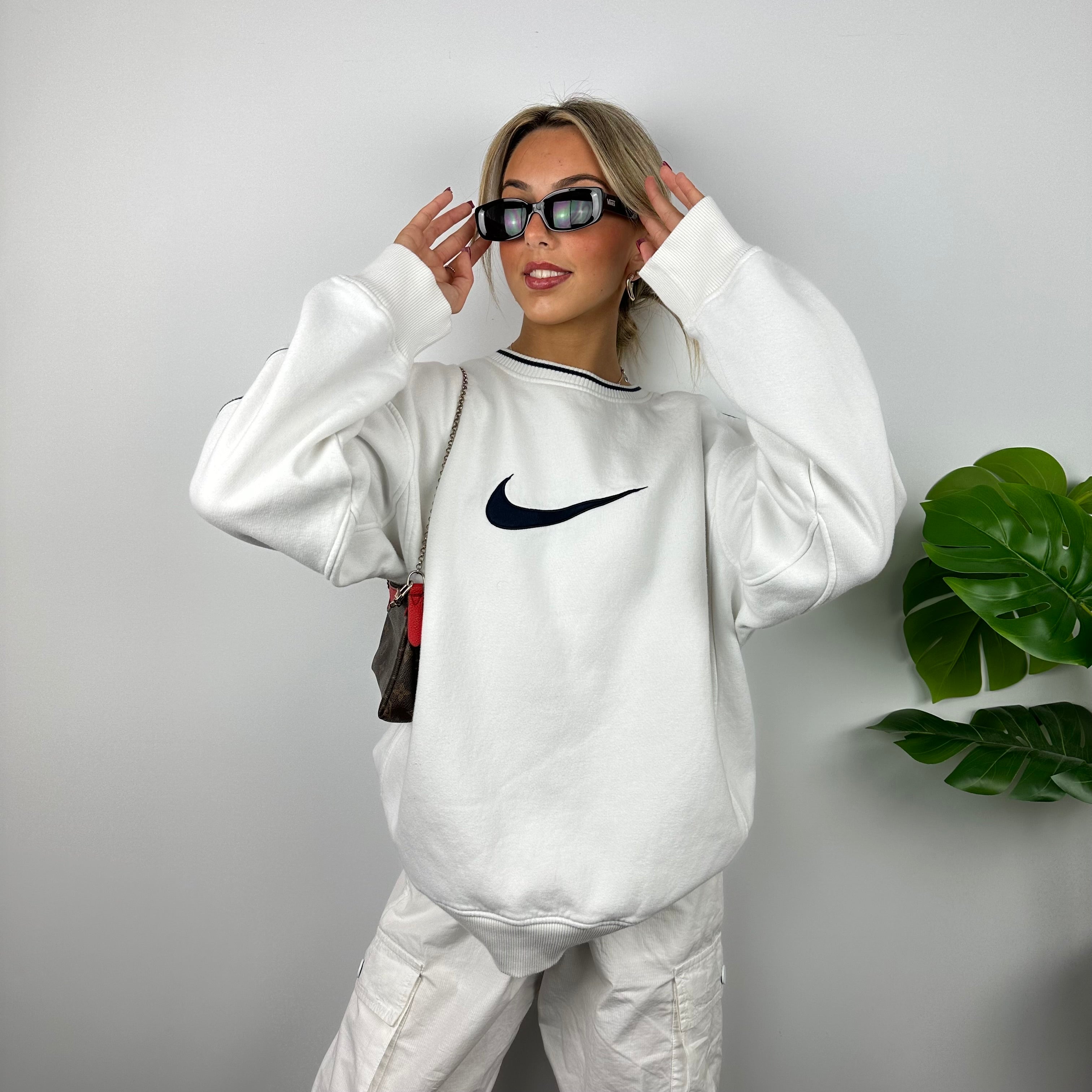 Nike White Embroidered Swoosh Sweatshirt (XL)