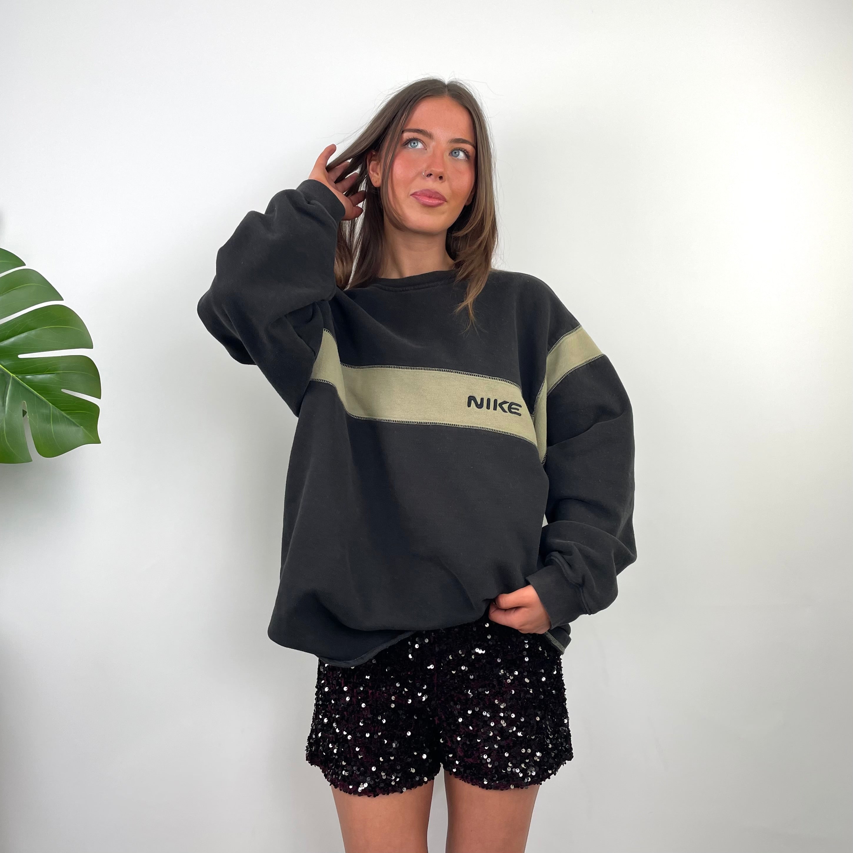 Nike RARE Black Embroidered Spell Out Sweatshirt (XXL)
