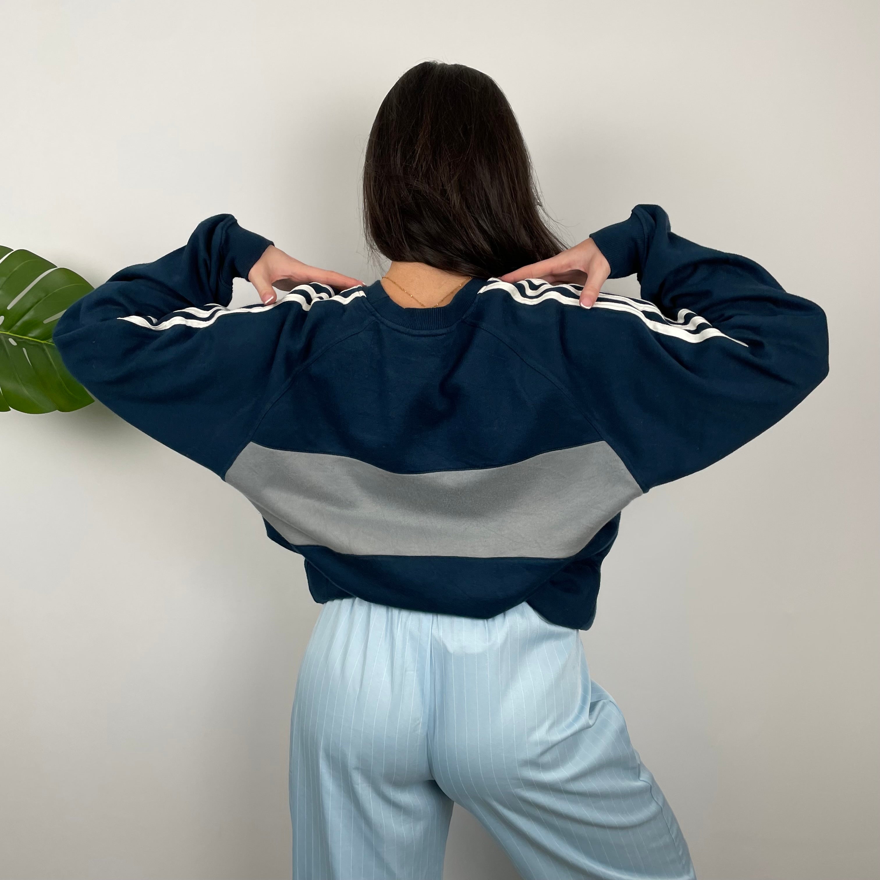 Adidas Grey & Navy Embroidered Spell Out Sweatshirt (L)
