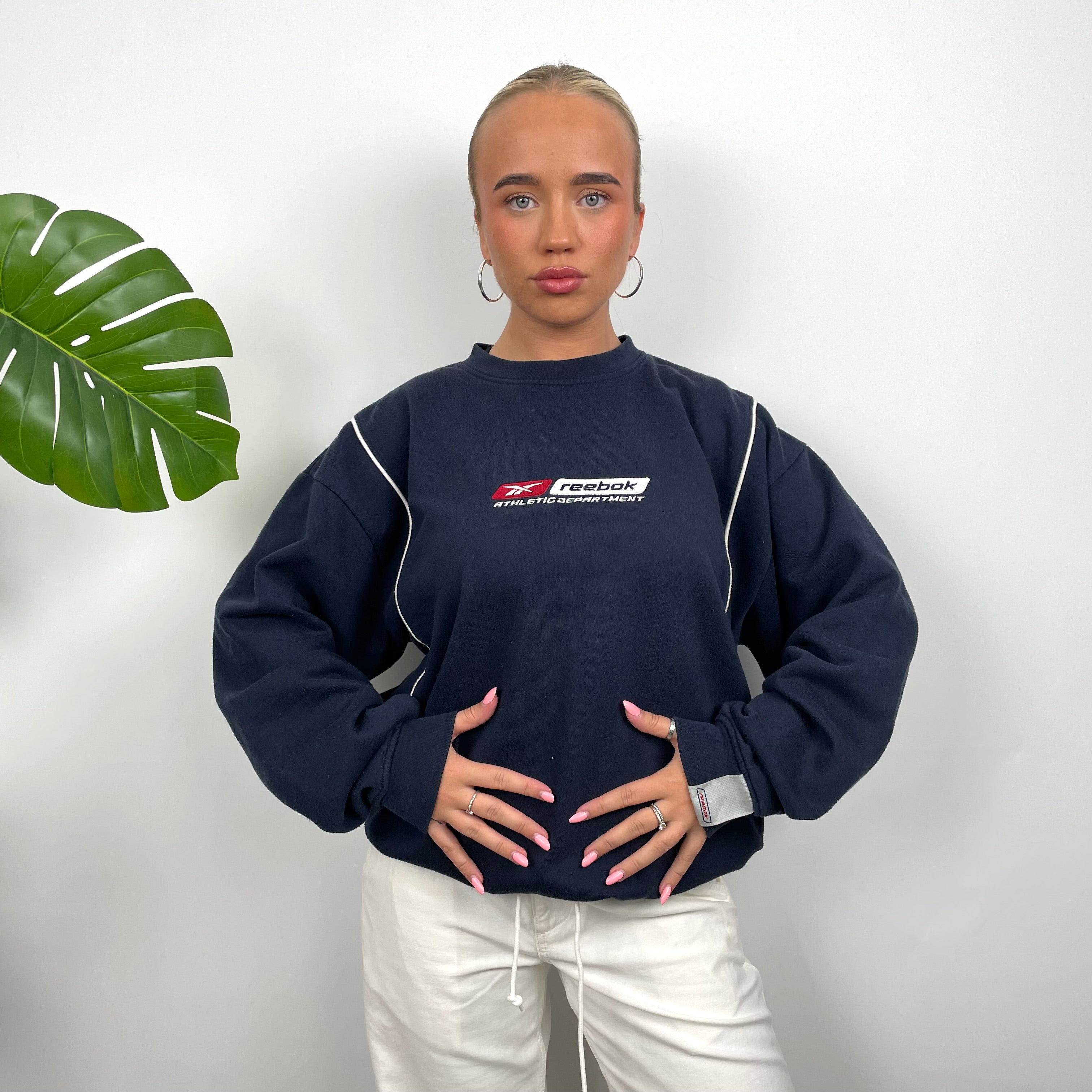 Reebok Navy Embroidered Spell Out Sweatshirt (L)