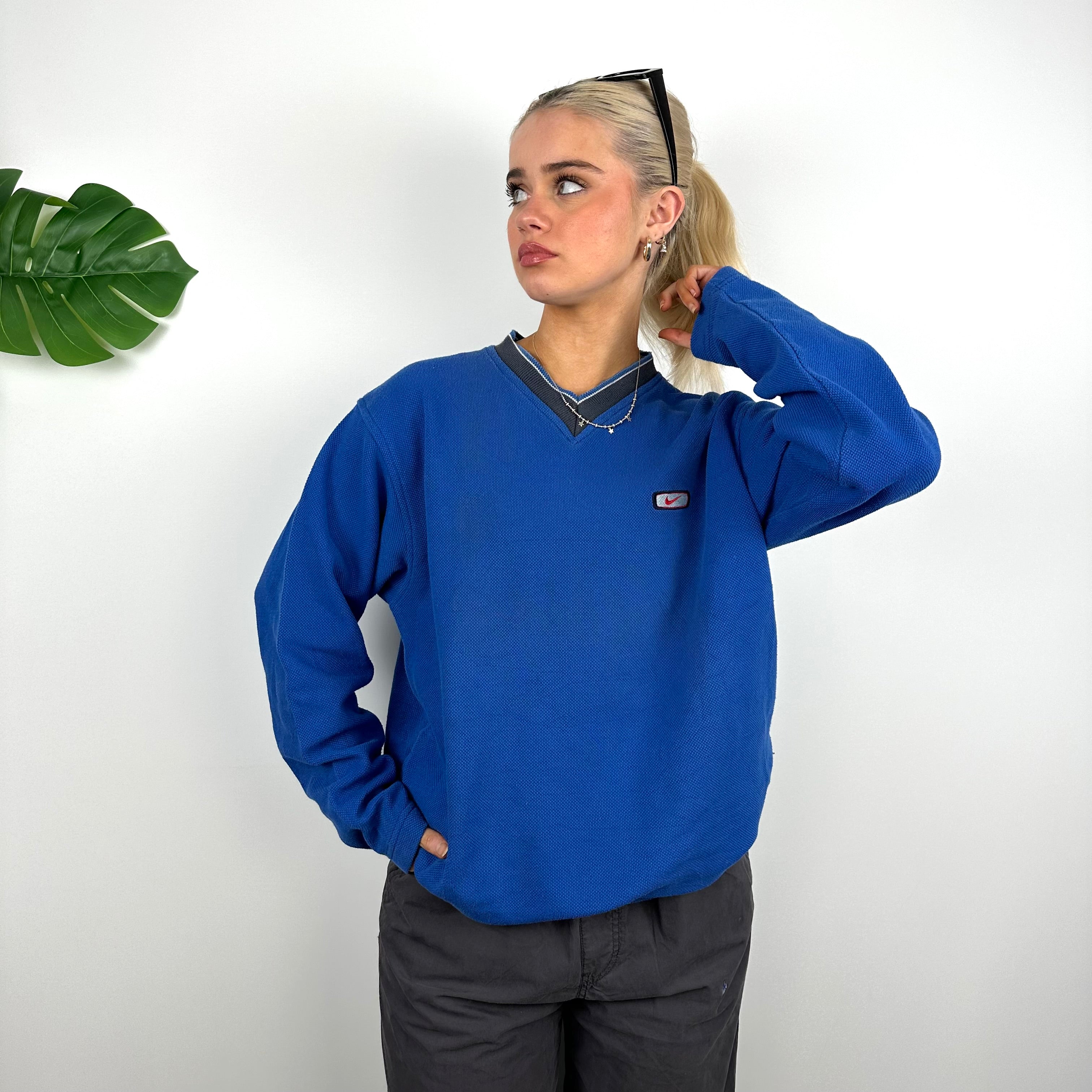 Nike Blue Embroidered Spell Out Sweatshirt (M)