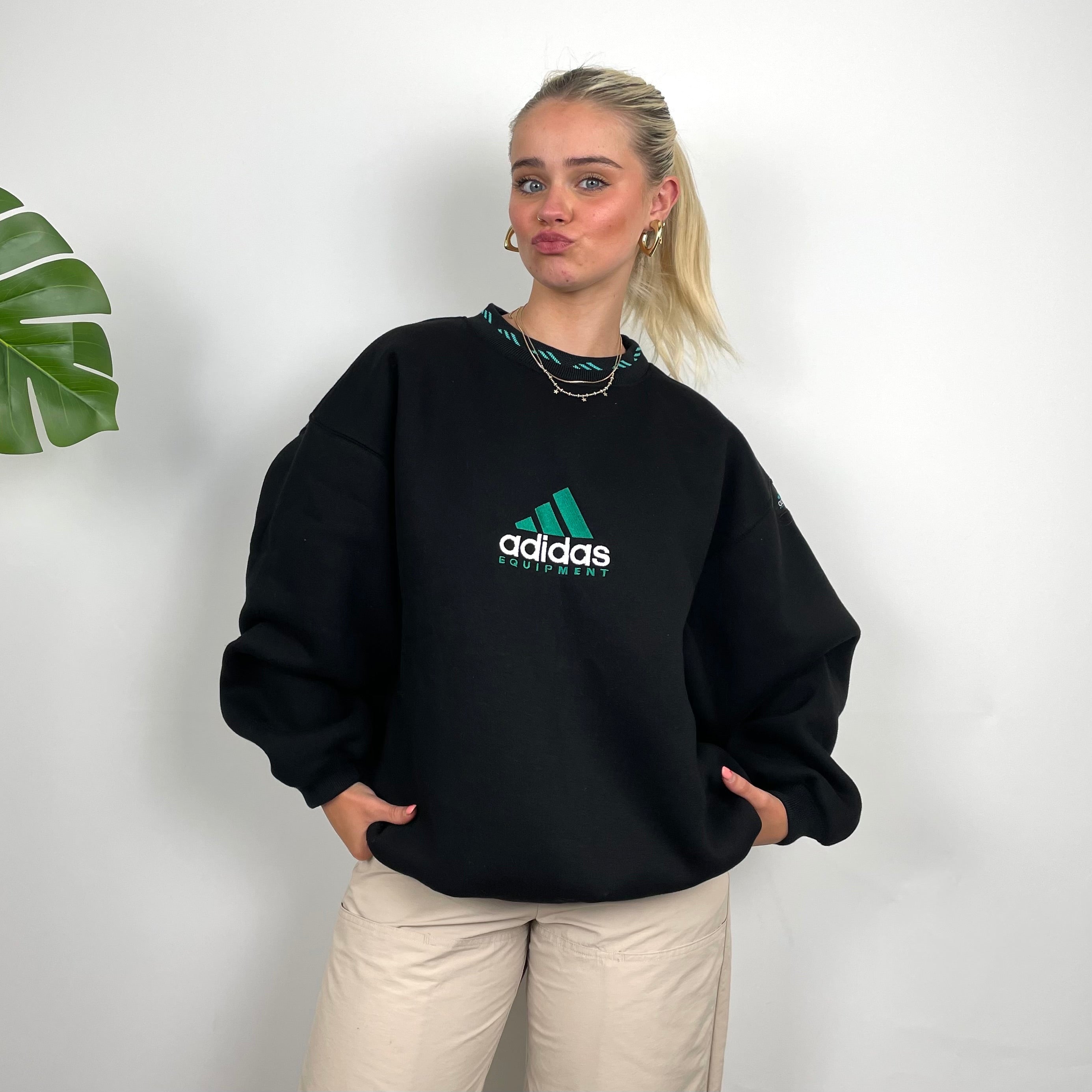 Adidas Equipment Black Embroidered Spell Out Sweatshirt as worn by Annalivia + Ruairi (M)