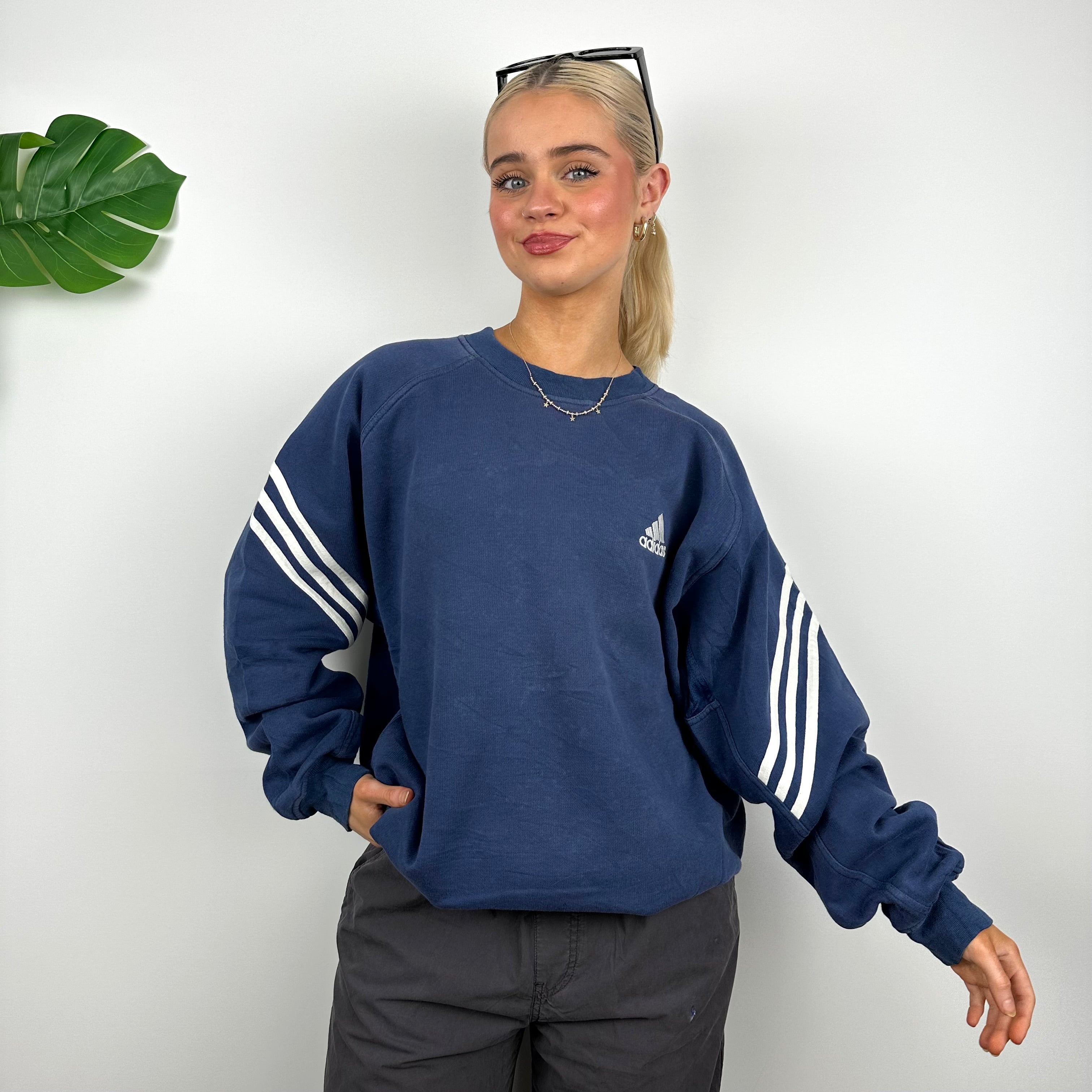 Adidas Navy Embroidered Spell Out Sweatshirt (M)