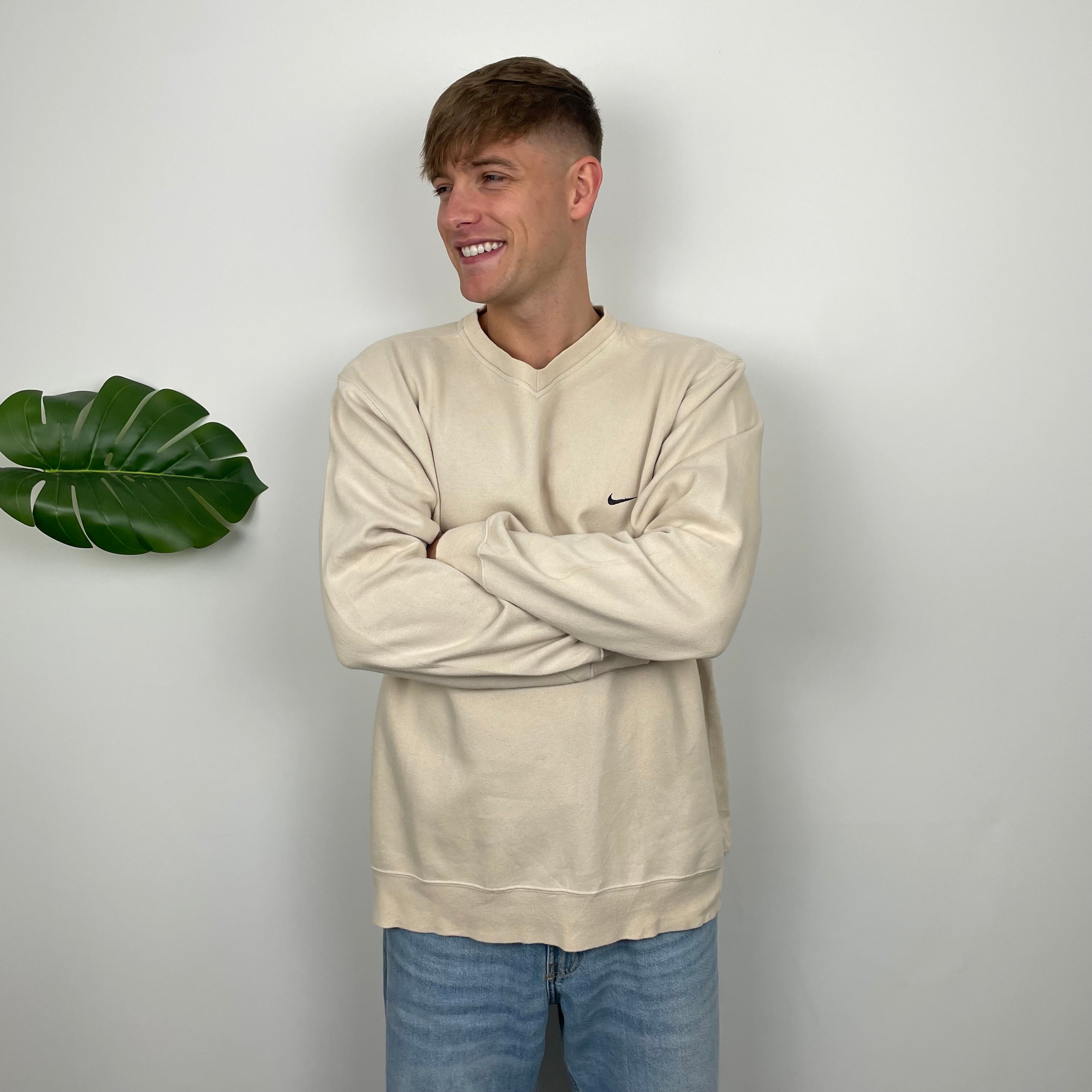 Nike RARE Cream Embroidered Swoosh Sweatshirt (XL)