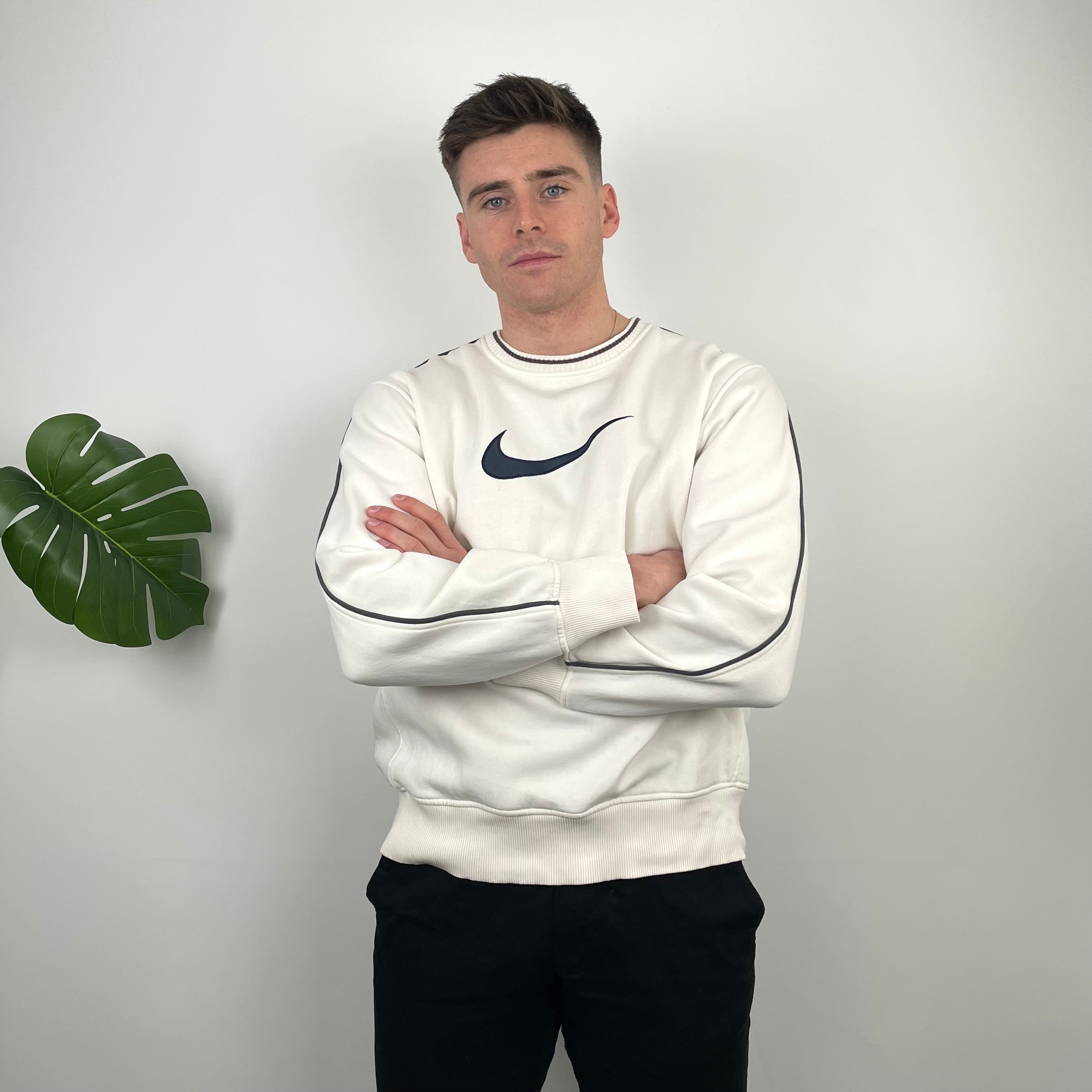 Nike White Embroidered Swoosh Sweatshirt (L)