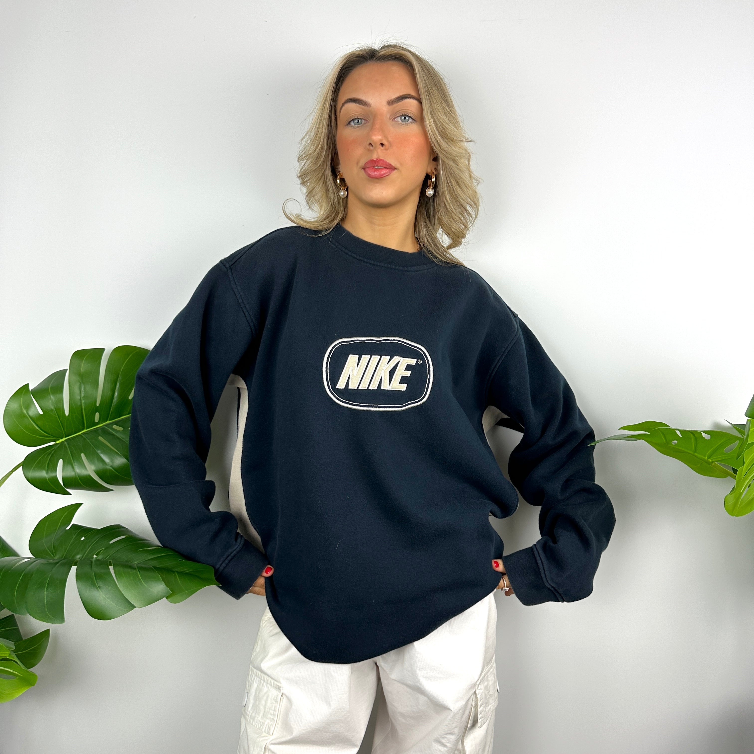 Nike Navy Embroidered Spell Out Sweatshirt (L)