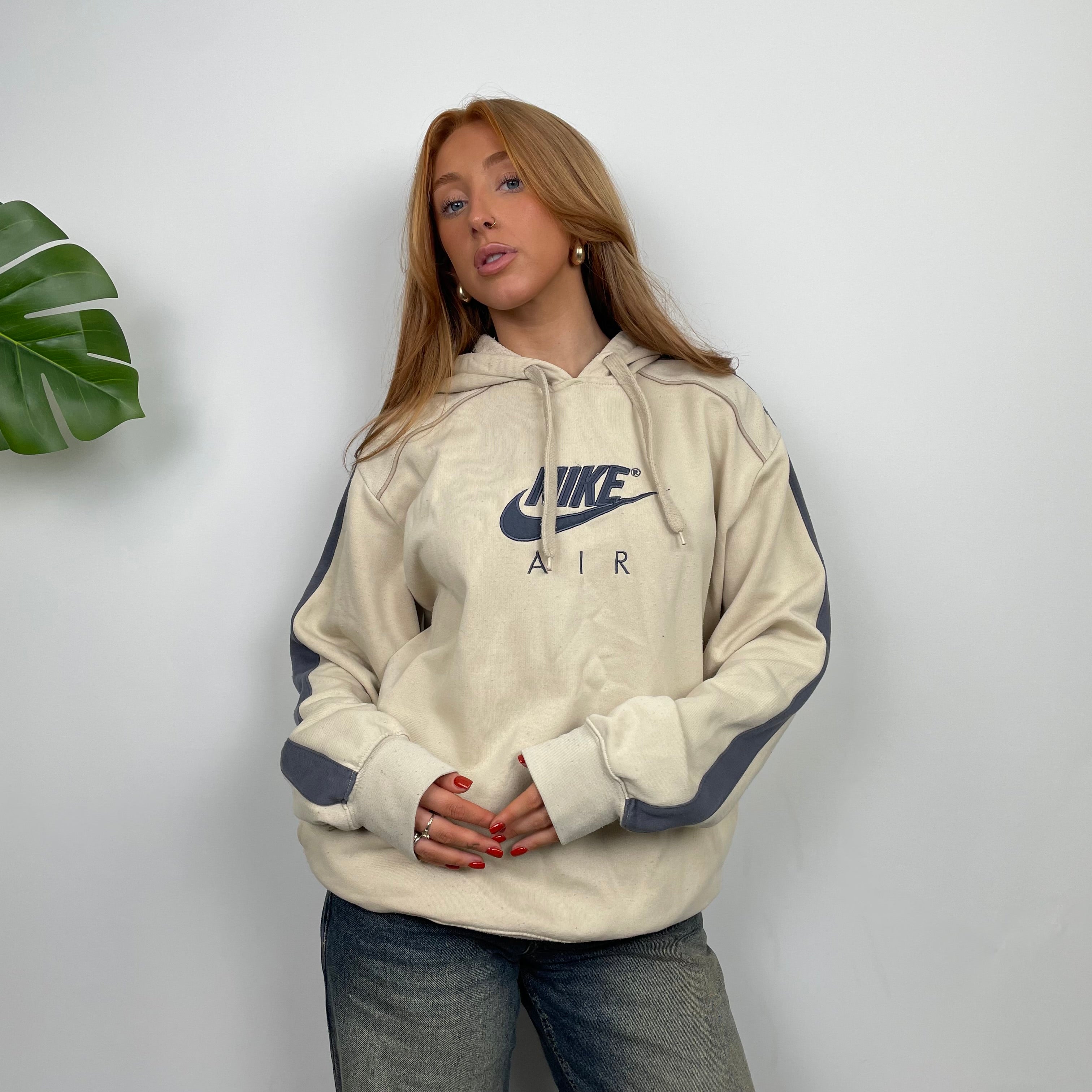 Nike Air Cream Embroidered Spell Out Hoodie M Jamie Online Vintage