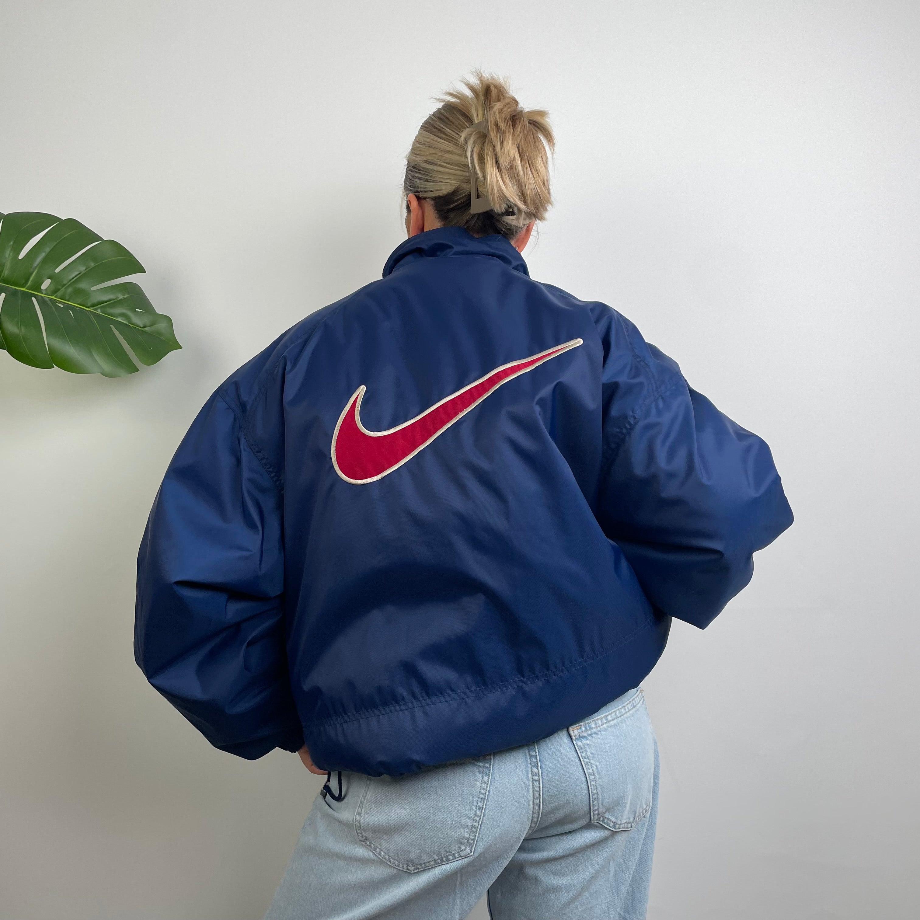 Nike RARE Navy Embroidered Swoosh Padded Jacket (XXL)