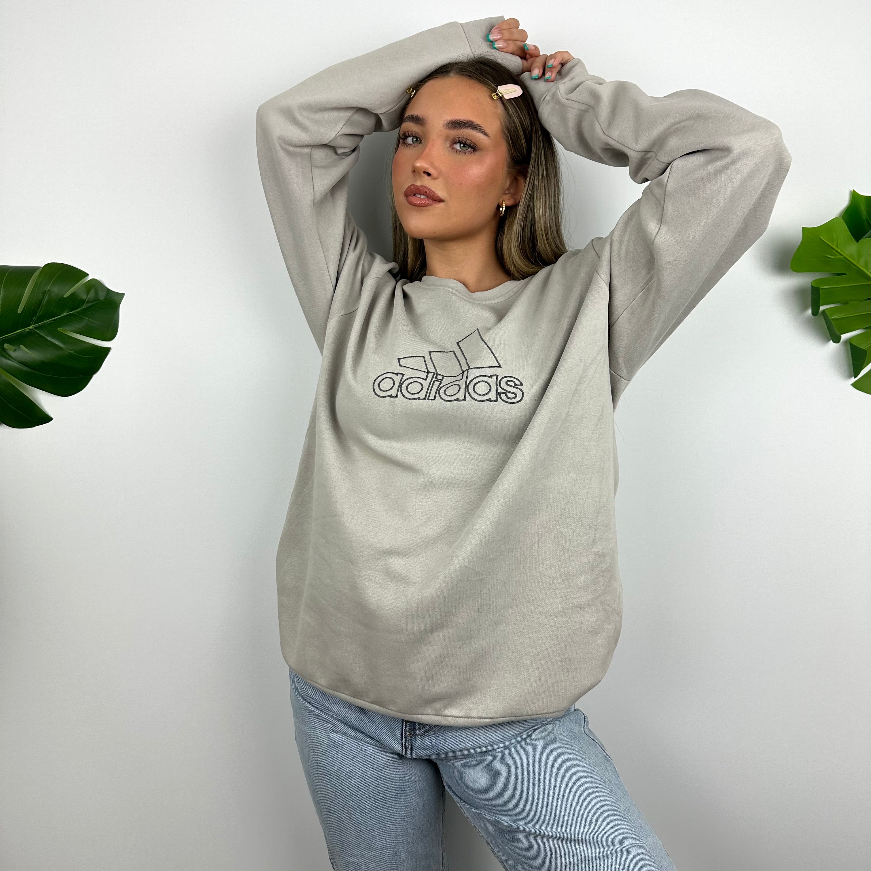 Adidas Grey Embroidered Spell Out Sweatshirt (L)