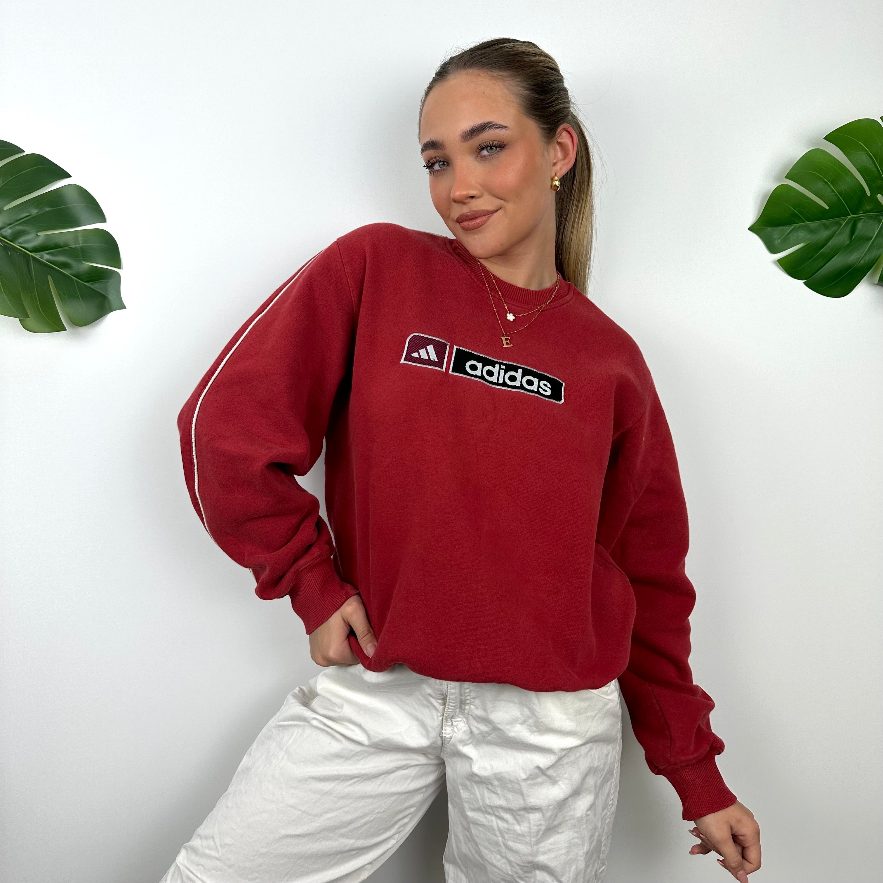 Adidas Strawb Red Embroidered Spell Out Sweatshirt (M)