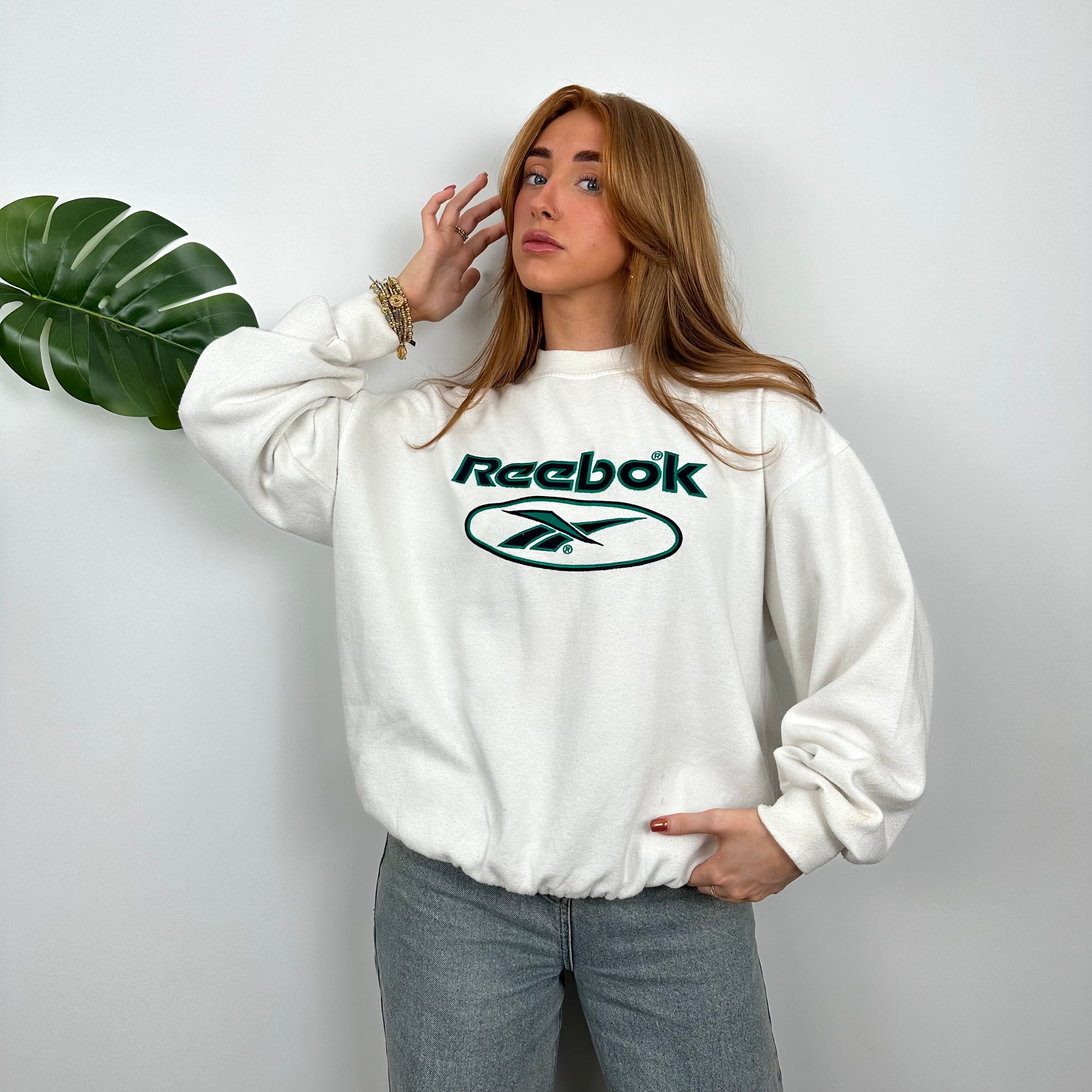 Reebok White Embroidered Spell Out Sweatshirt (M)