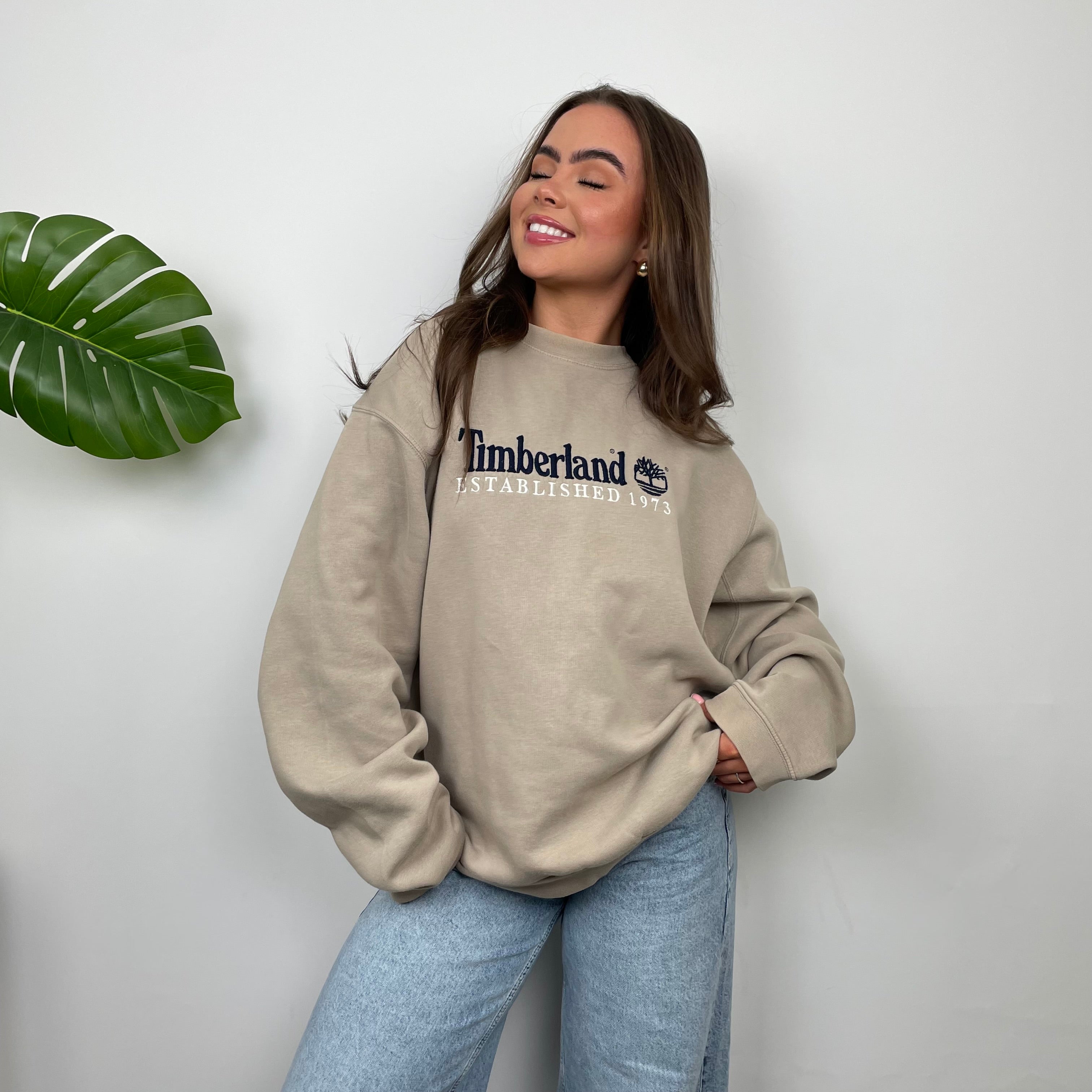 Timberland Beige Embroidered Spell Out Sweatshirt (L)