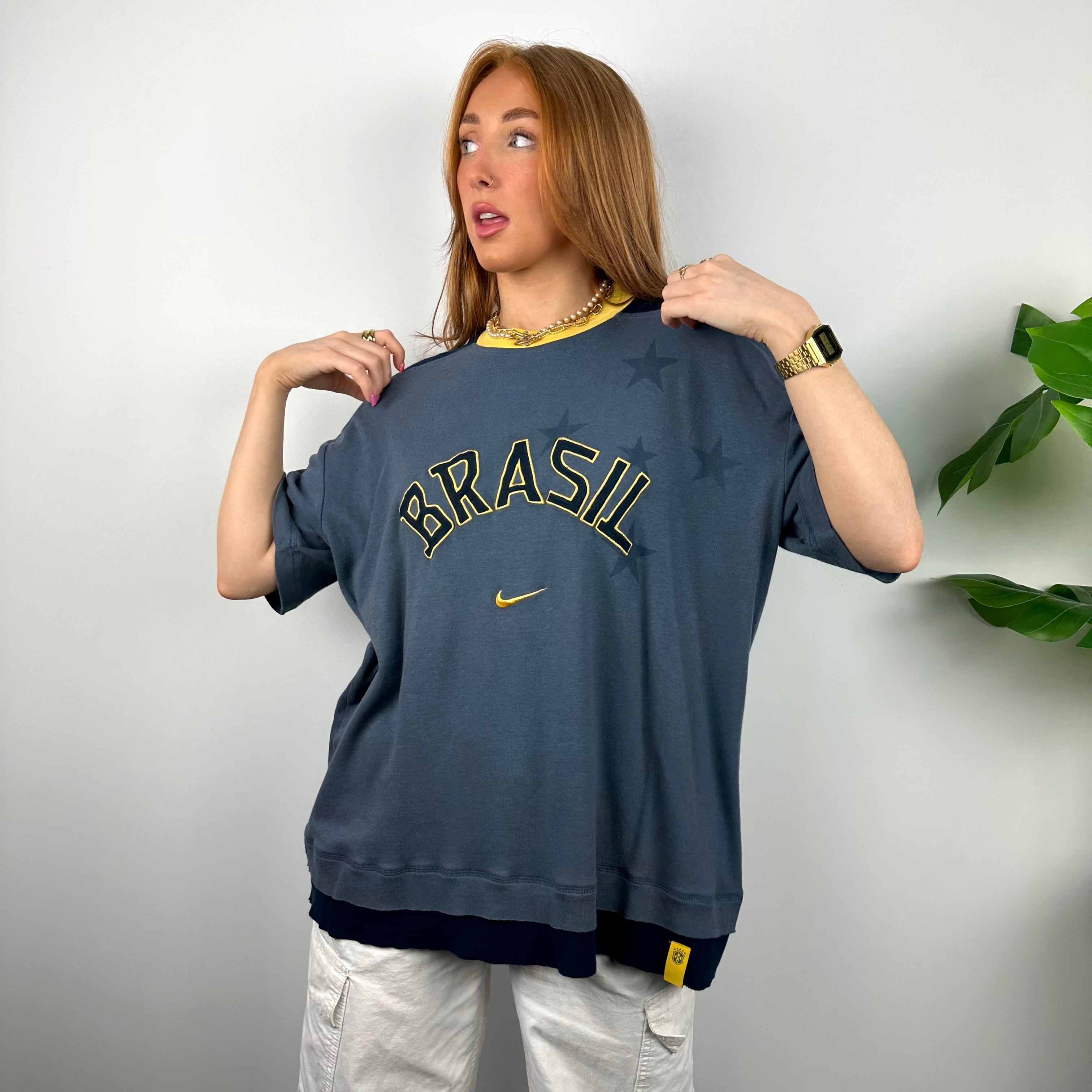 Nike X Brazil RARE Blue Embroidered Spell Out T Shirt (XL)