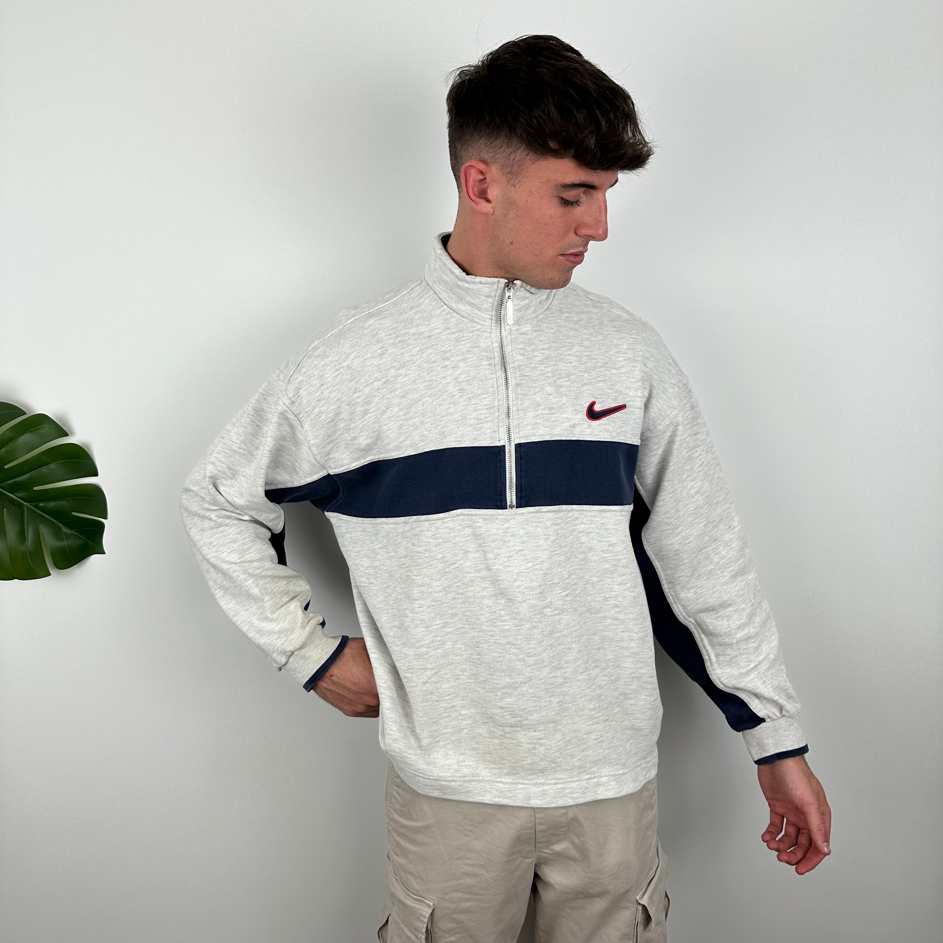 Nike Grey Embroidered Swoosh Quarter Zip Sweatshirt (L)