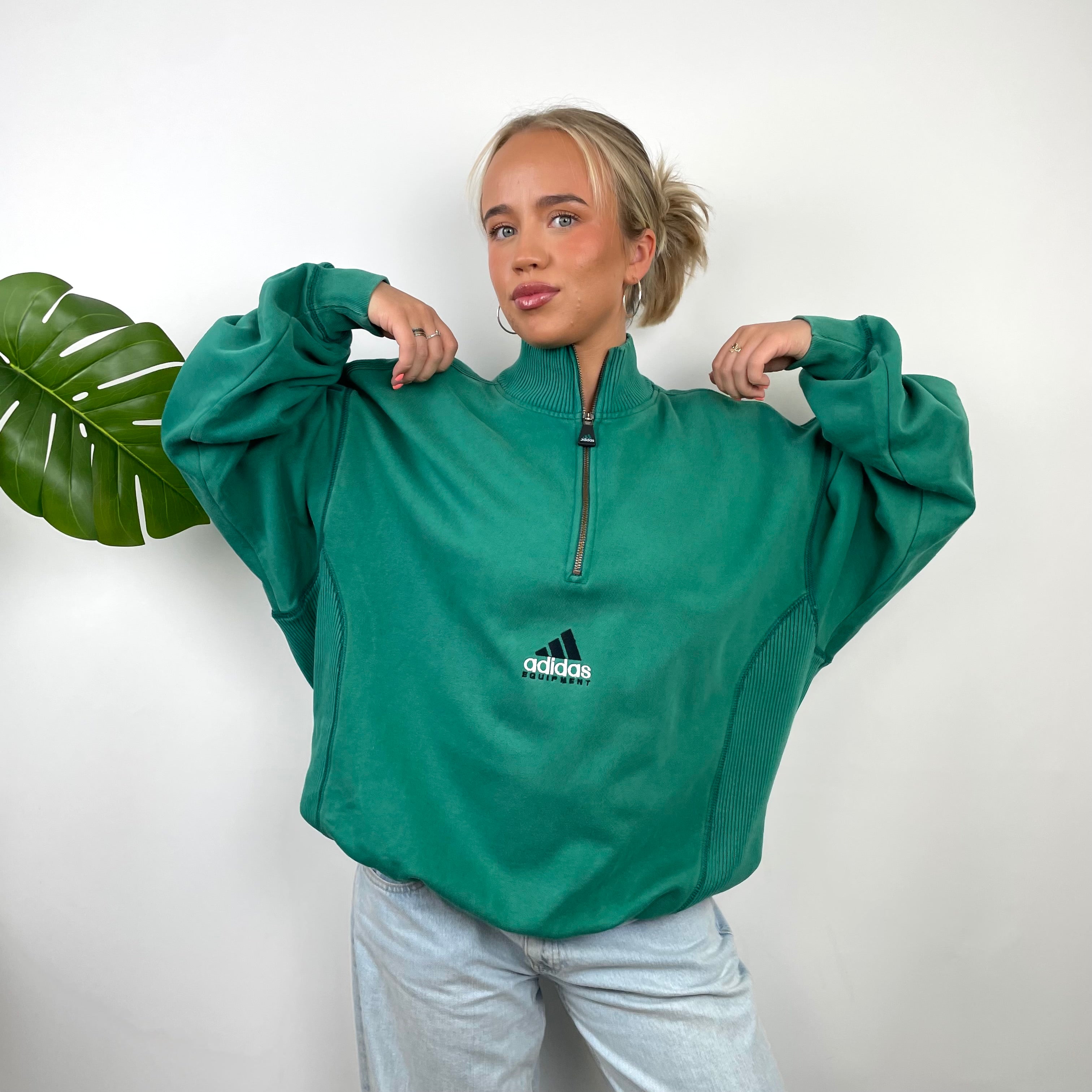 Adidas Equipment RARE Green Embroidered Spell Out Quarter Zip Up (L)