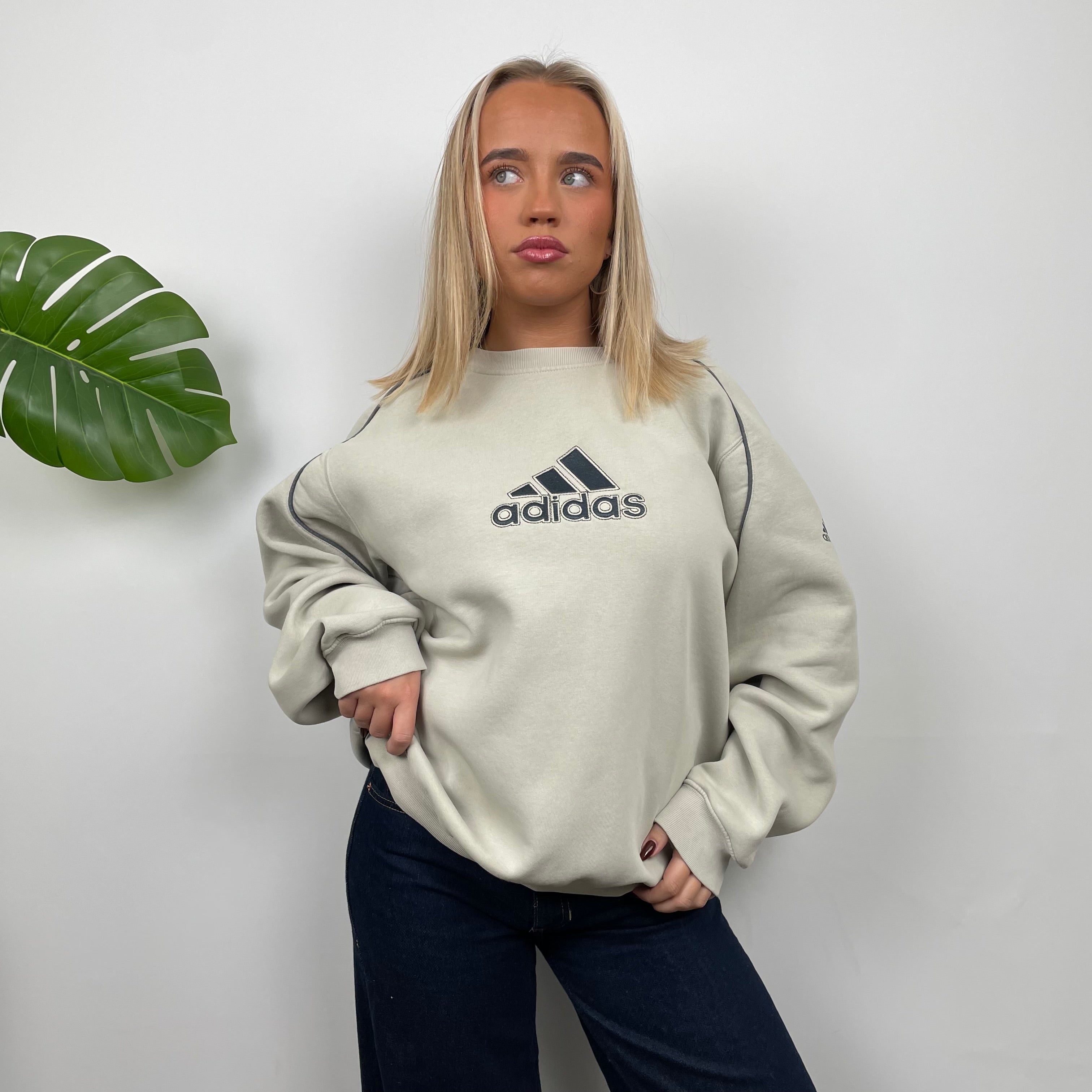 Adidas Cream Embroidered Spell Out Sweatshirt (L)