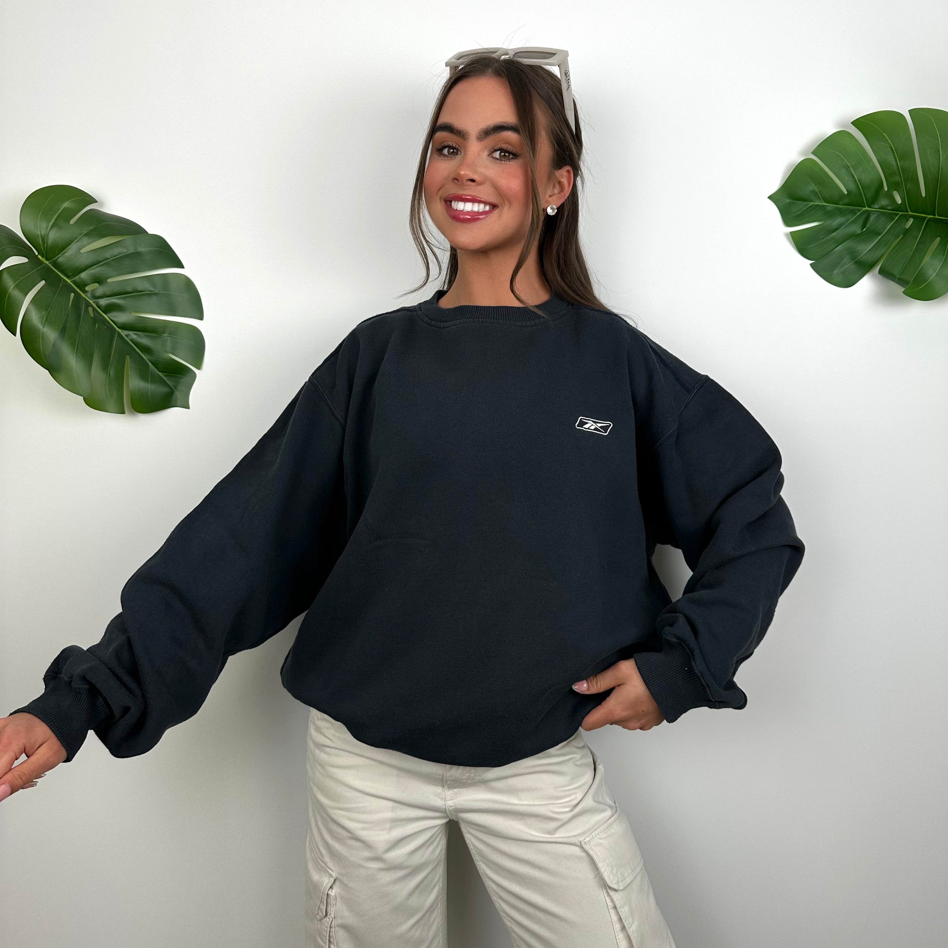 Reebok Navy Embroidered Spell Out Sweatshirt (L)