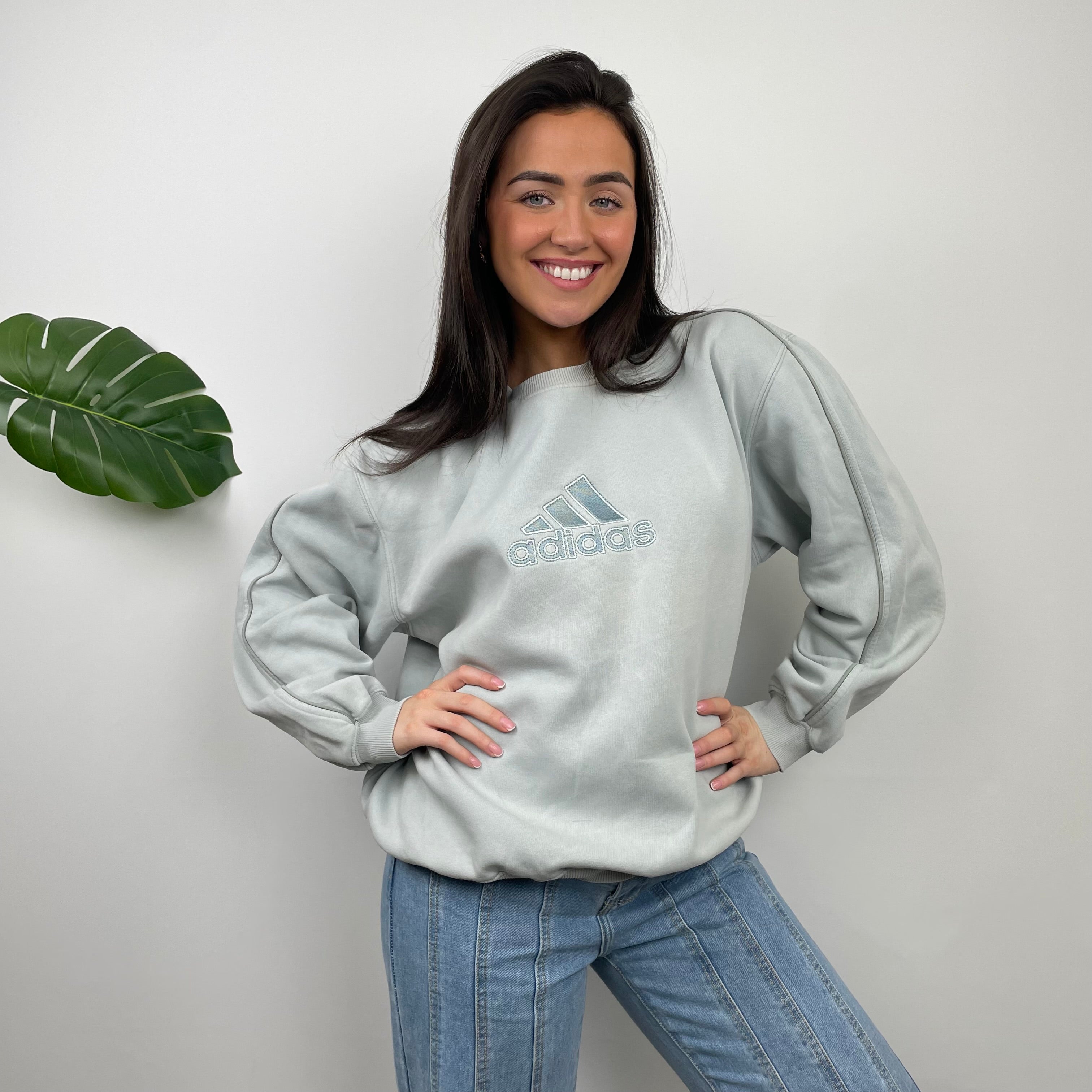 Adidas RARE Icy Baby Blue Embroidered Spell Out Sweatshirt (M)