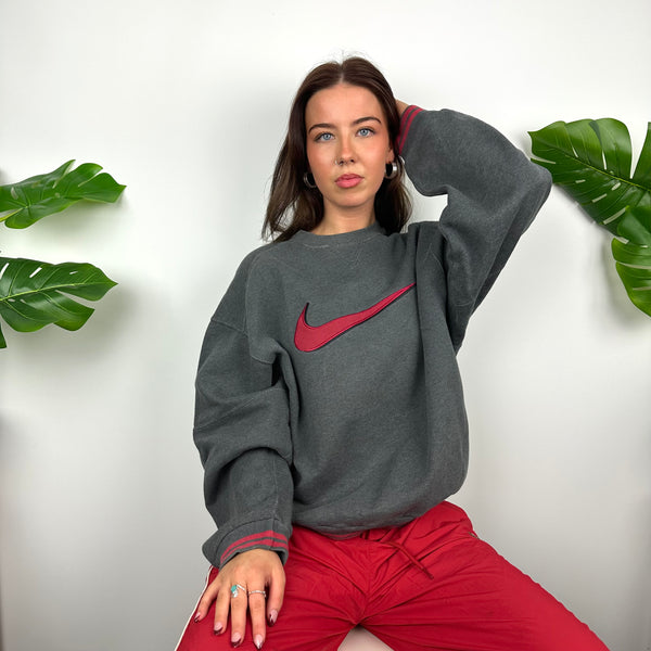 Nike Grey Embroidered Swoosh Sweatshirt (M)