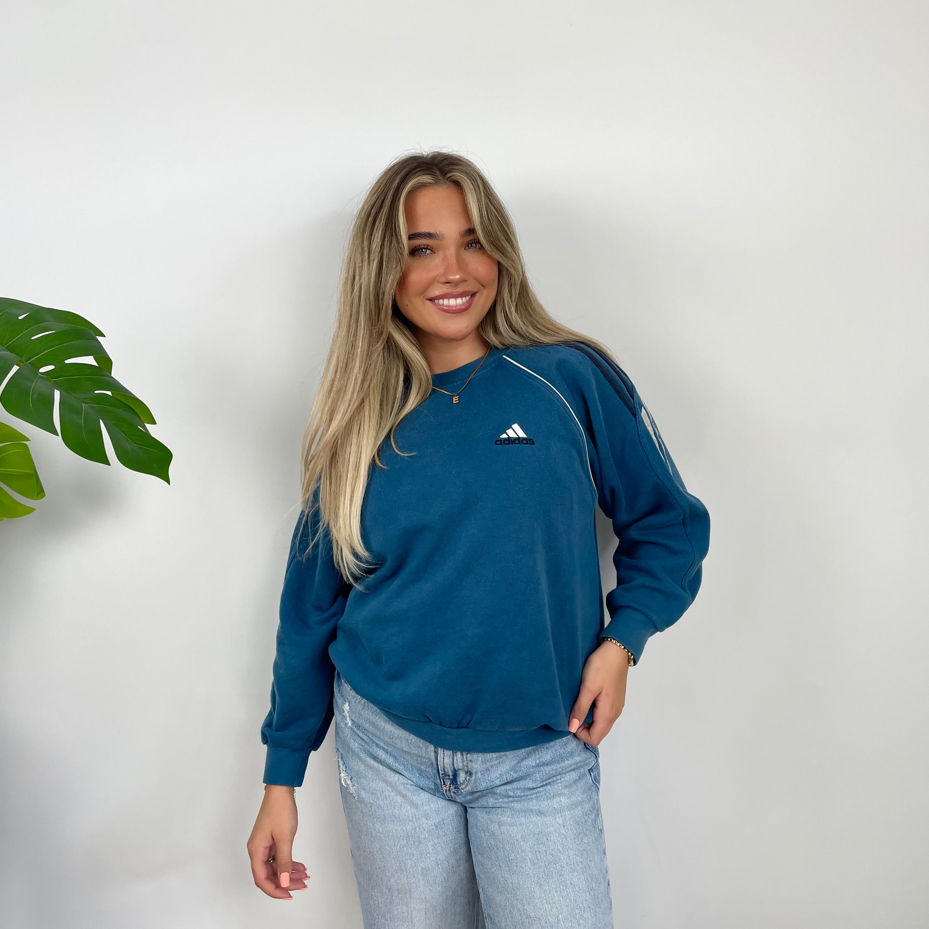 Adidas Navy Embroidered Spell Out Sweatshirt (S)