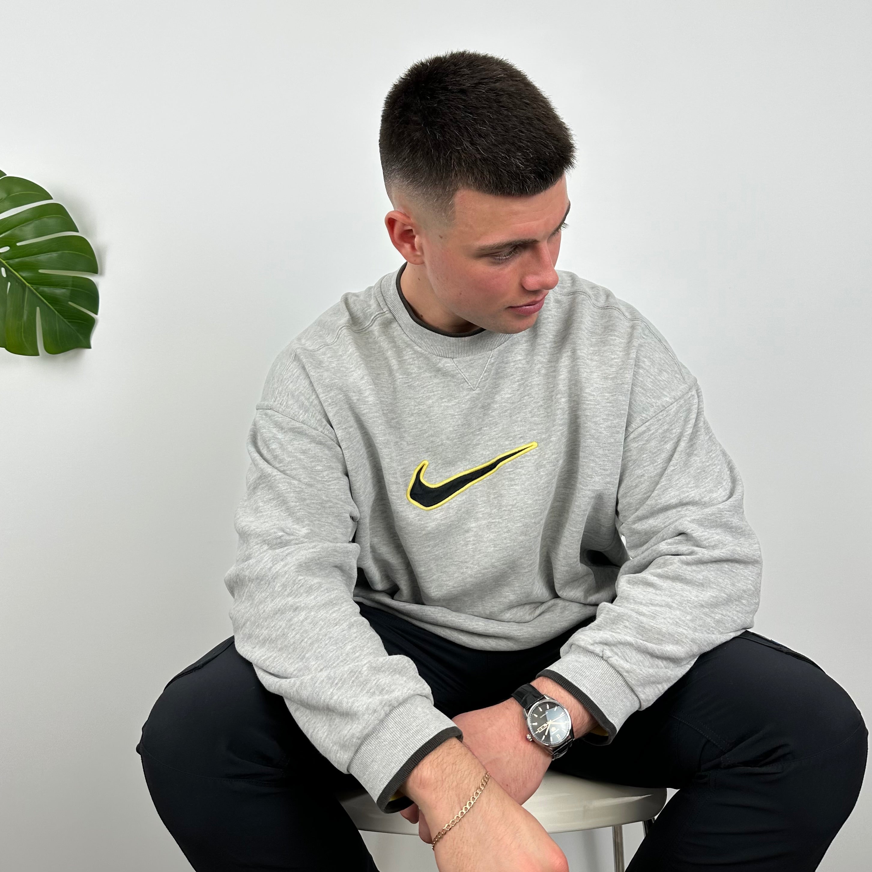 Nike Grey Embroidered Swoosh Sweatshirt (XL)