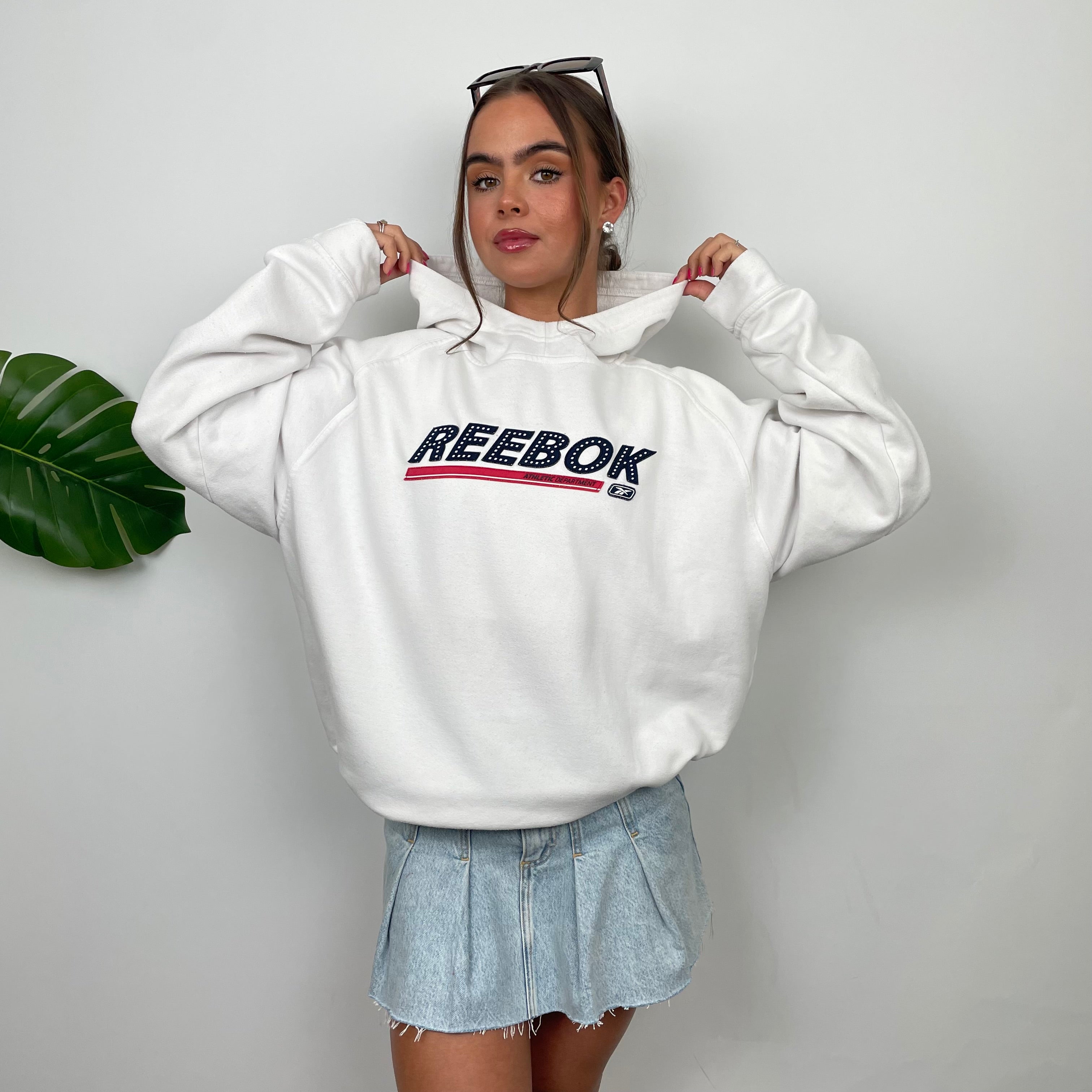 Reebok White Embroidered Spell Out Hoodie (M)