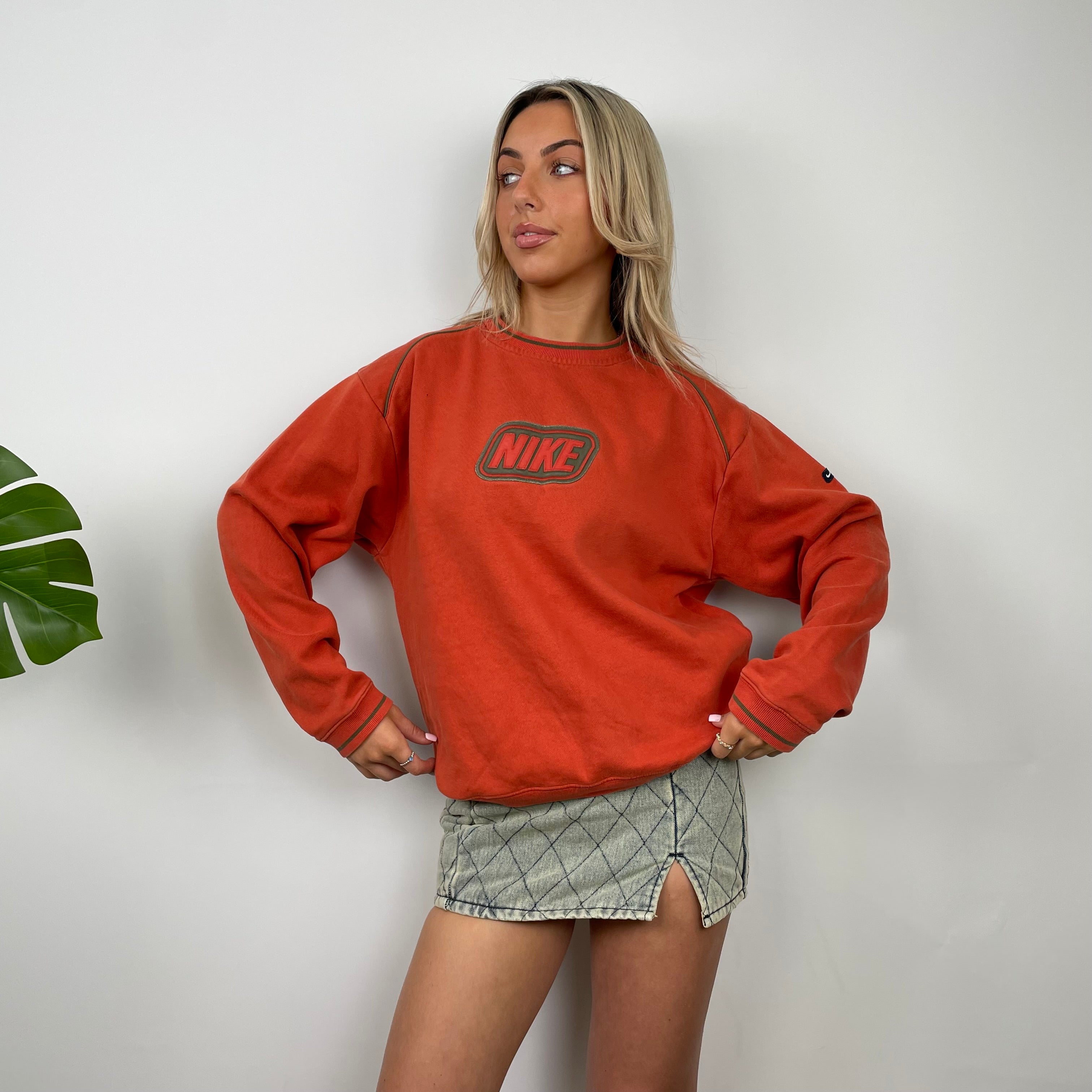 Nike RARE Orange Embroidered Spell Out Sweatshirt (S)