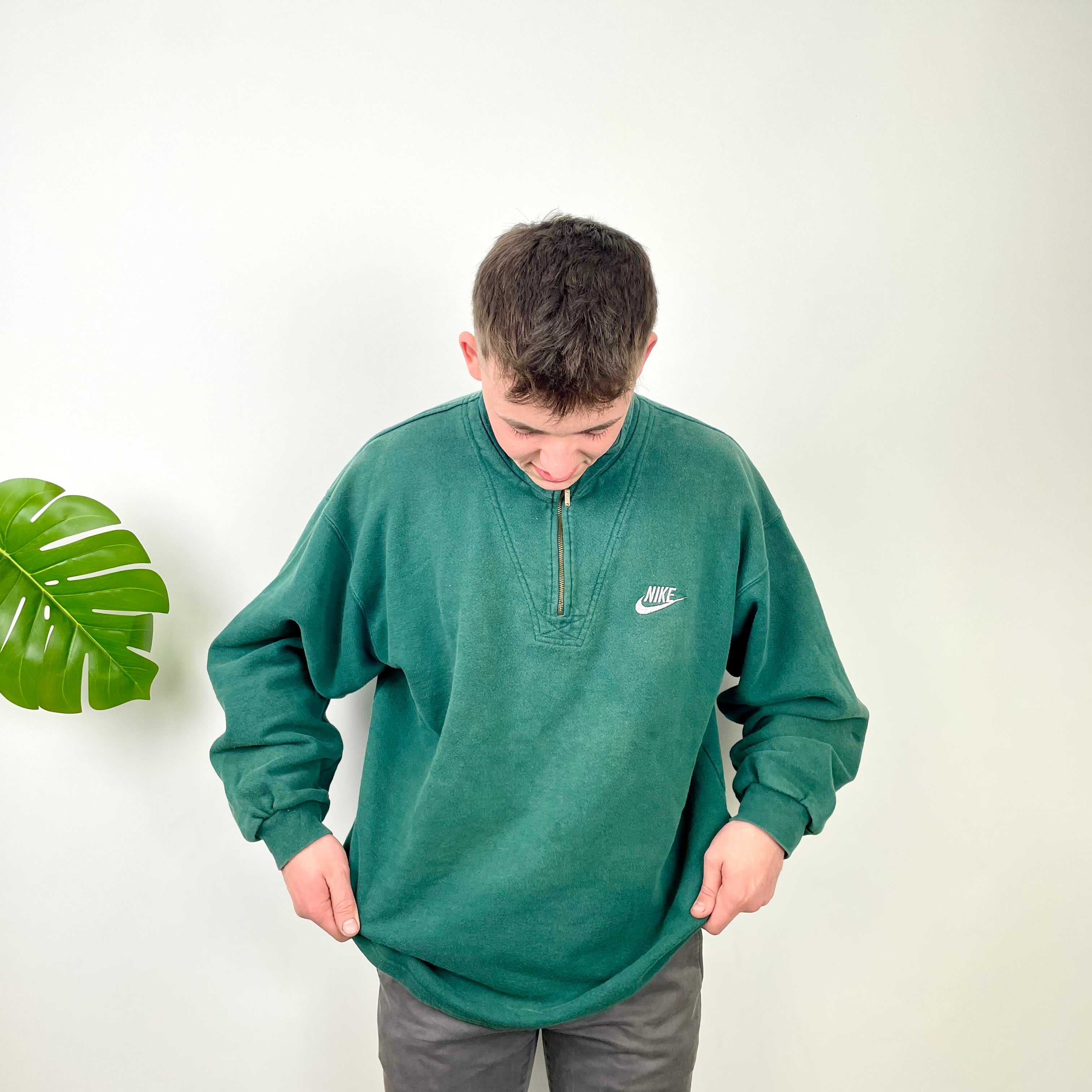Nike Green Embroidered Spell Out Quarter Zip Sweatshirt (L)