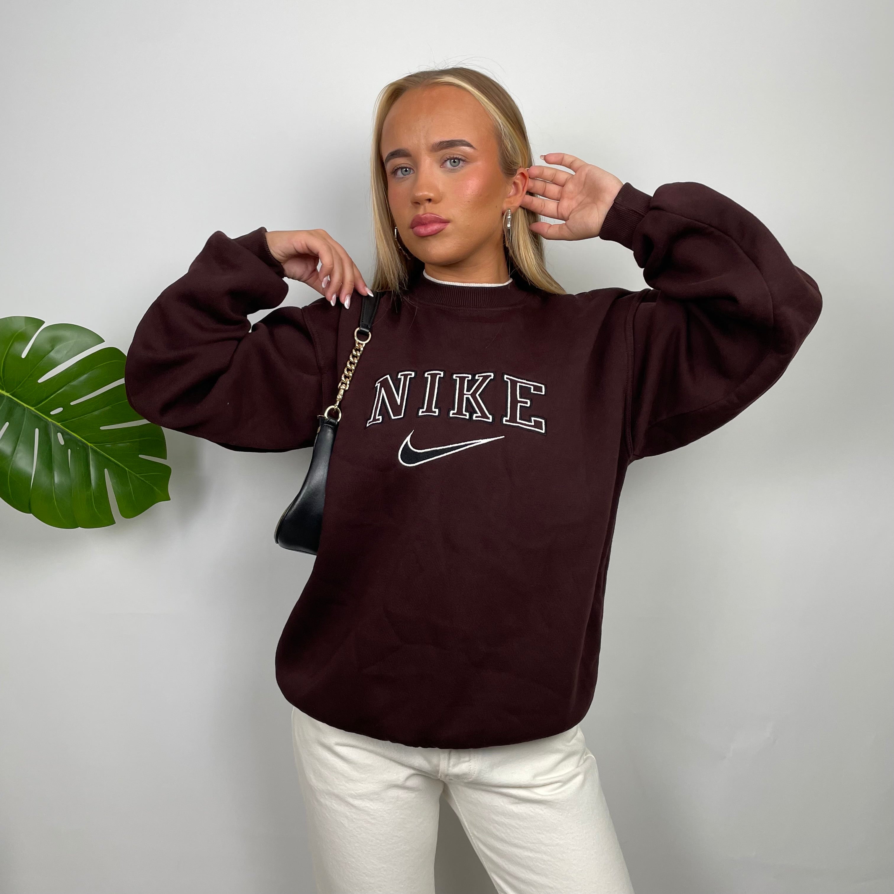 Nike Brown Embroidered Spell Out Sweatshirt (L)