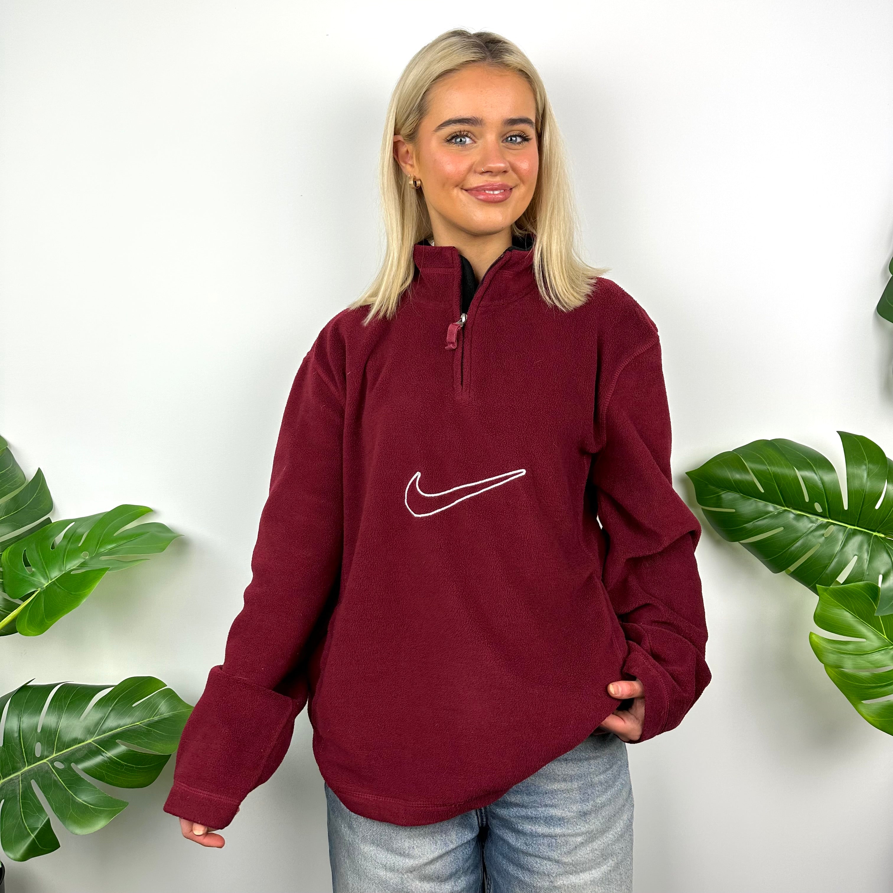 Nike Maroon Embroidered Swoosh Quarter Zip Sweatshirt (M)