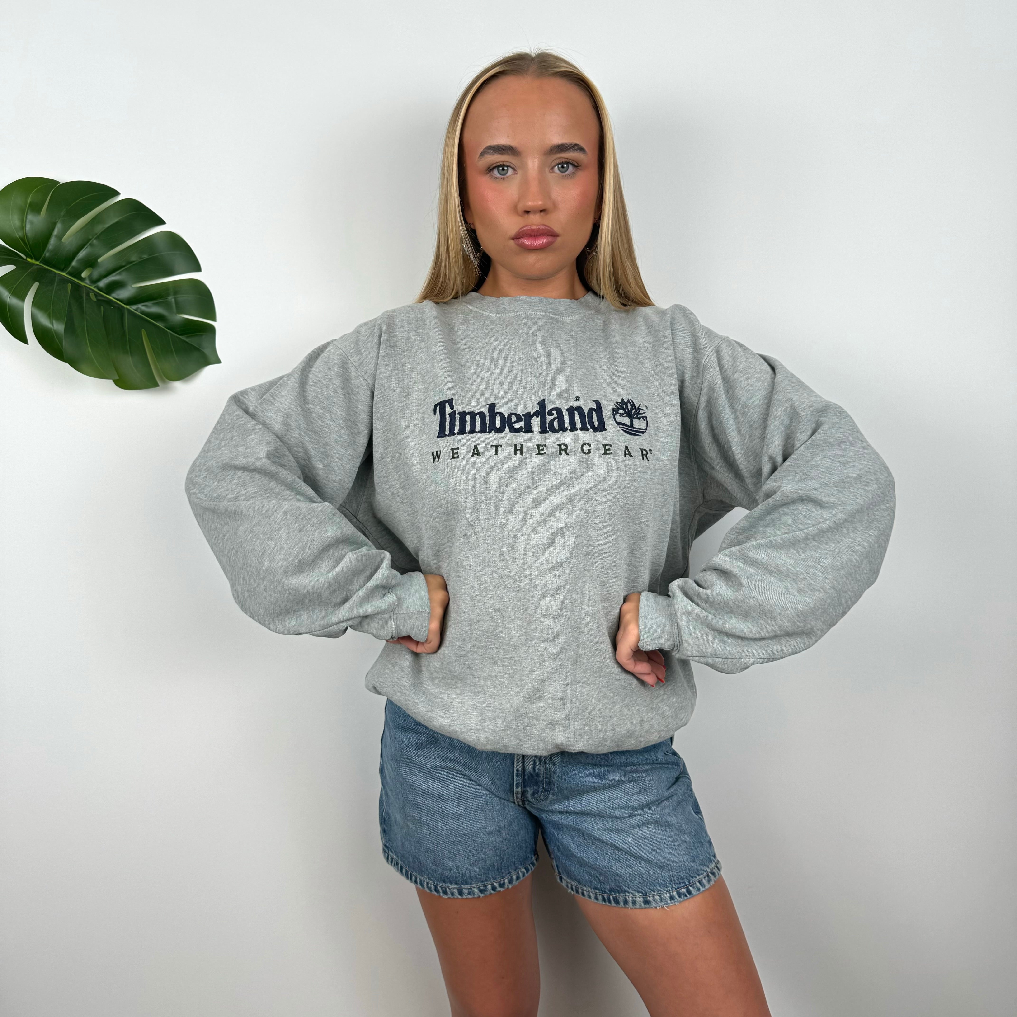 Timberland RARE Grey Embroidered Spell Out Sweatshirt (M)