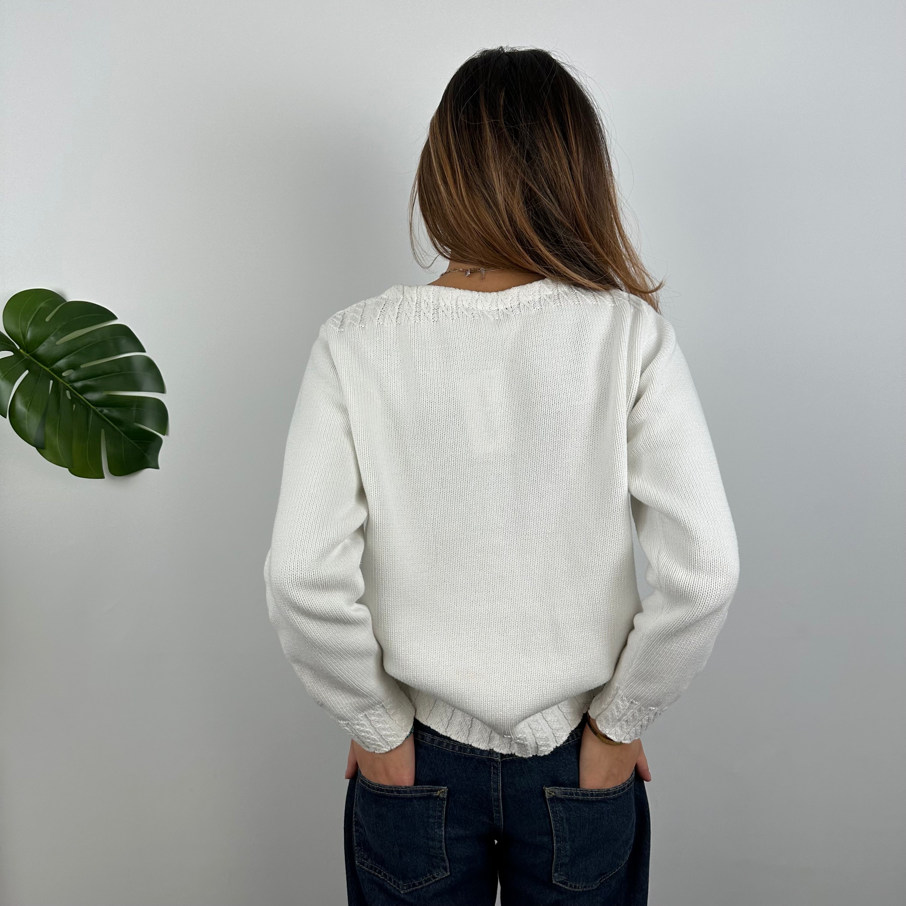 Polo Ralph Lauren White Embroidered Spell Out Knitted Sweater (S)