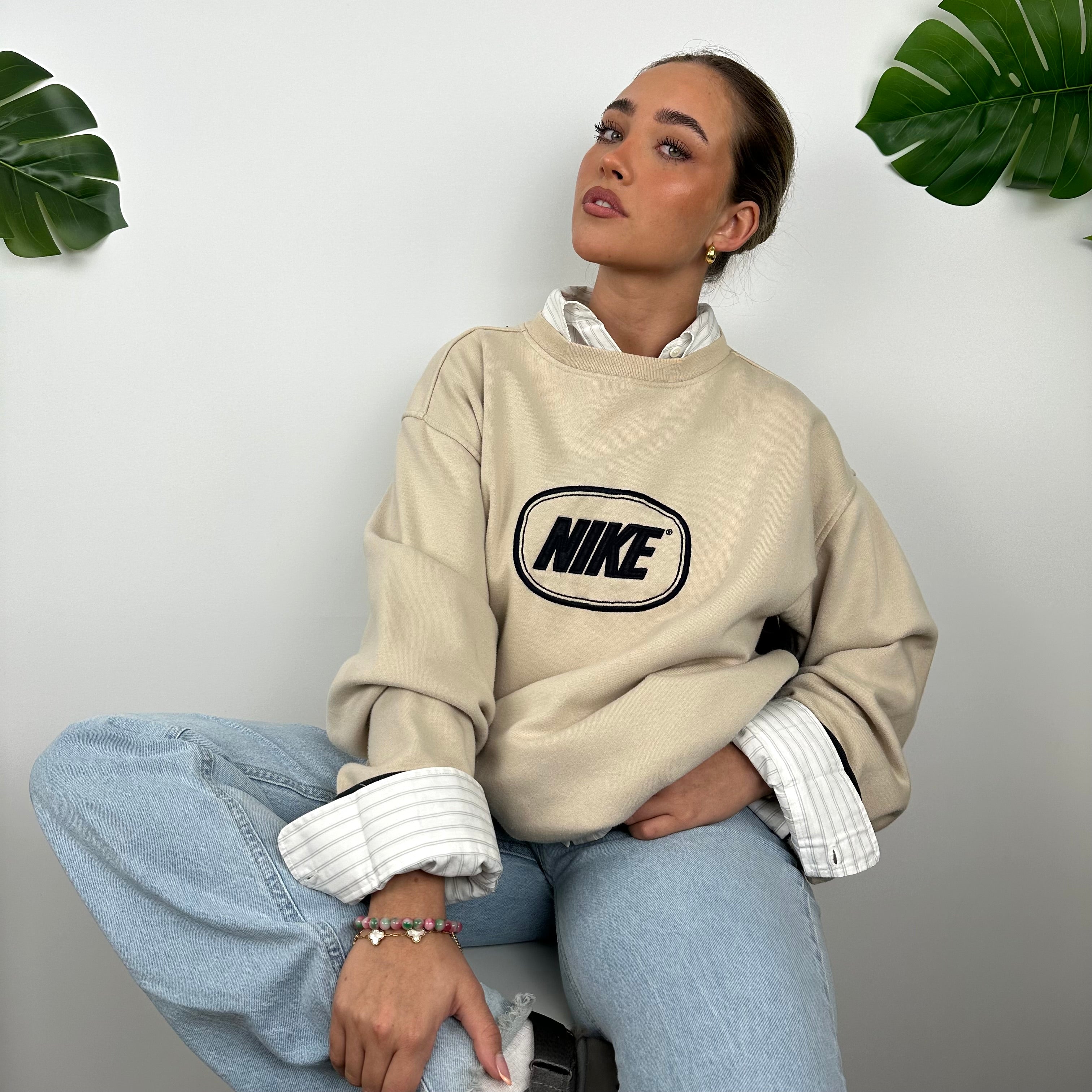 Nike Cream Embroidered Spell Out Sweatshirt (XL)