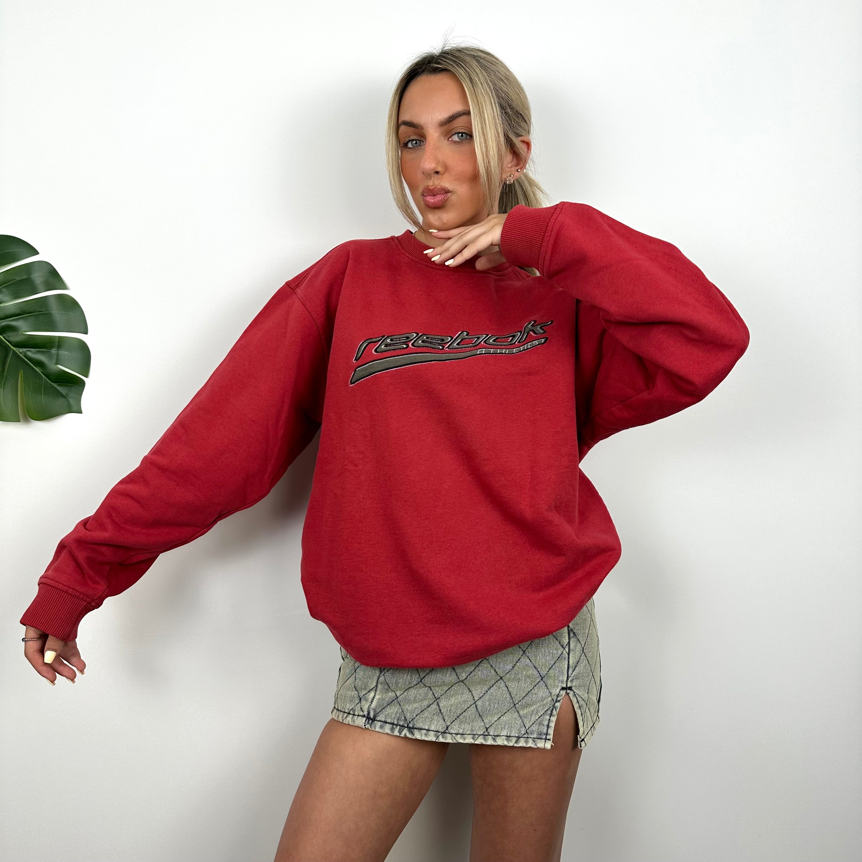 Reebok Red Embroidered Spell Out Sweatshirt (XL)