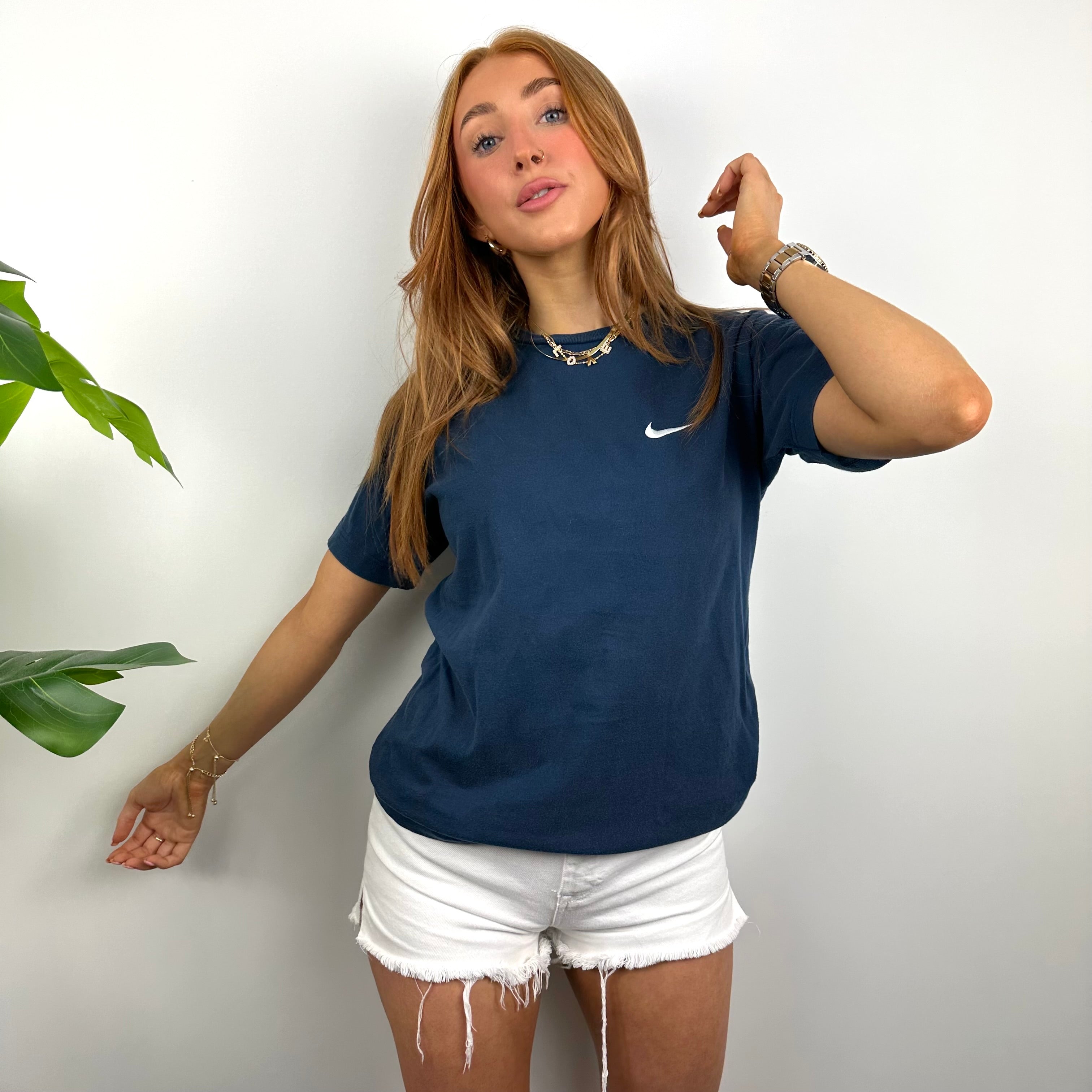 Nike RARE Navy Embroidered Swoosh T Shirt (S)