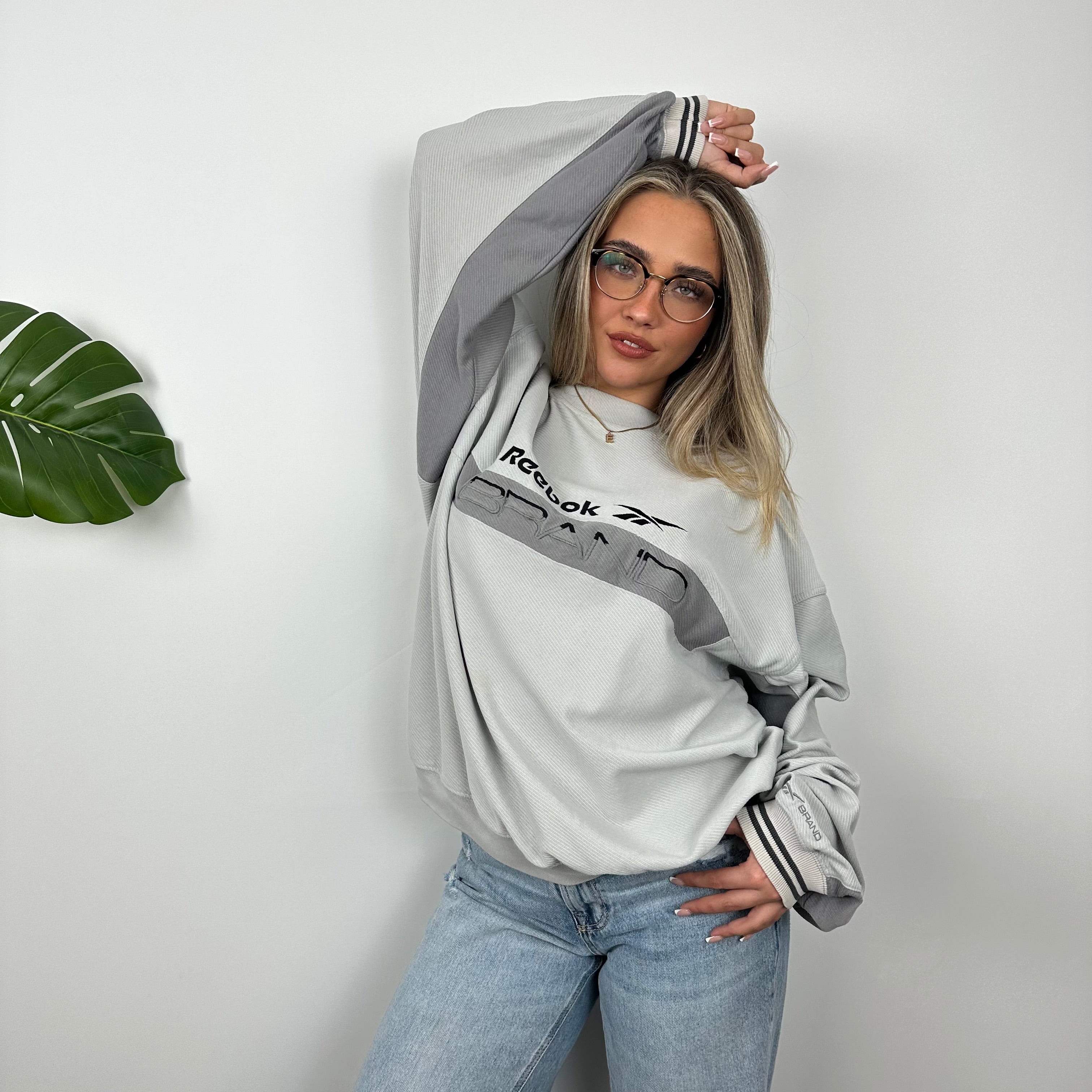 Reebok Brand Grey Embroidered Spell Out Sweatshirt (L)