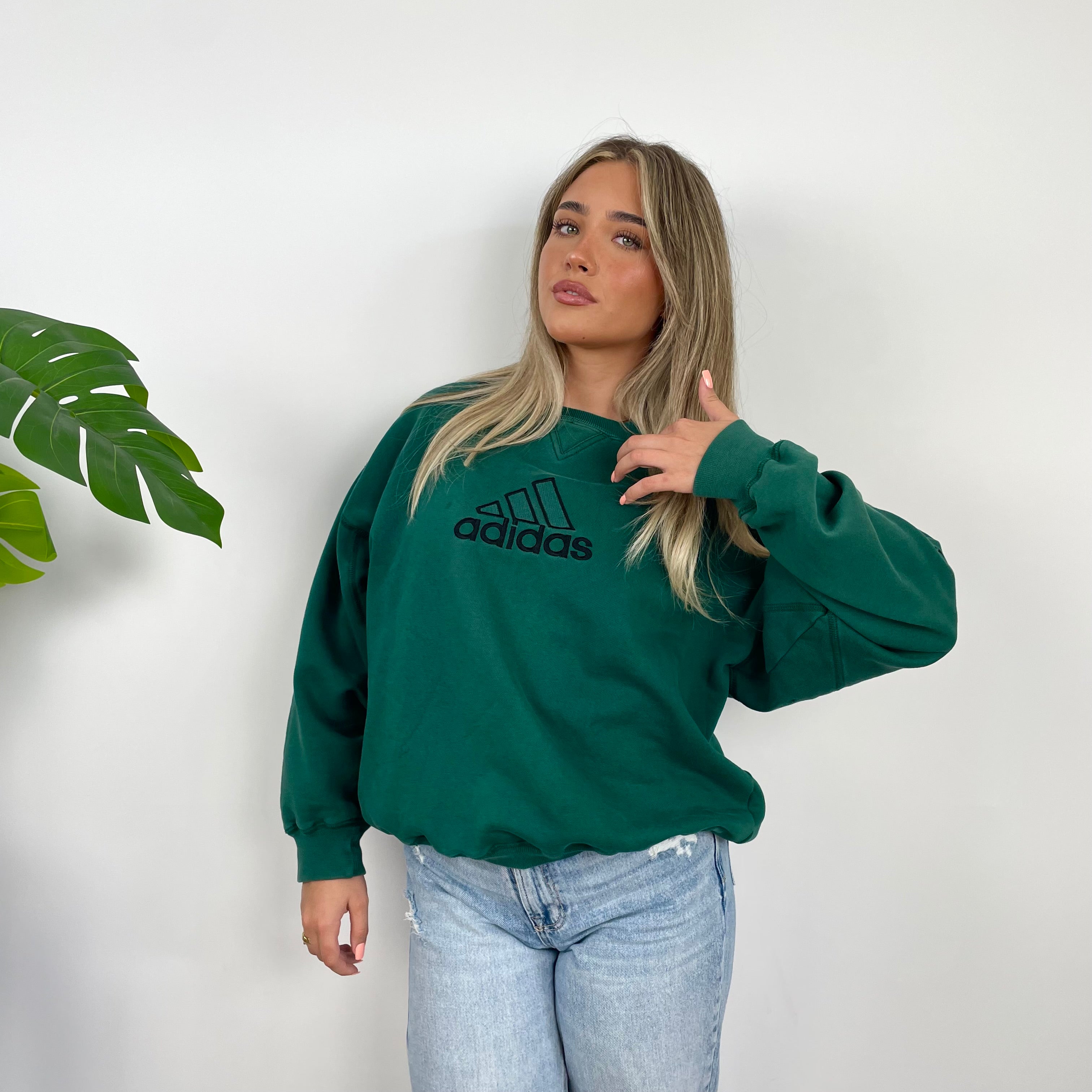 Adidas RARE Green Embroidered Spell Out Sweatshirt (S)