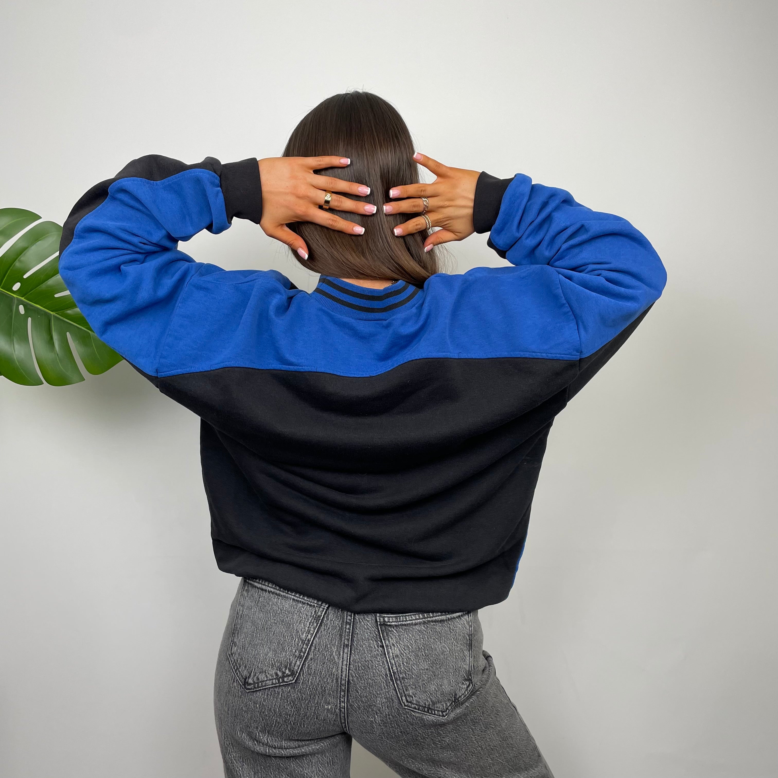 Adidas Black & Blue Embroidered Spell Out Colour Block Sweatshirt (L)