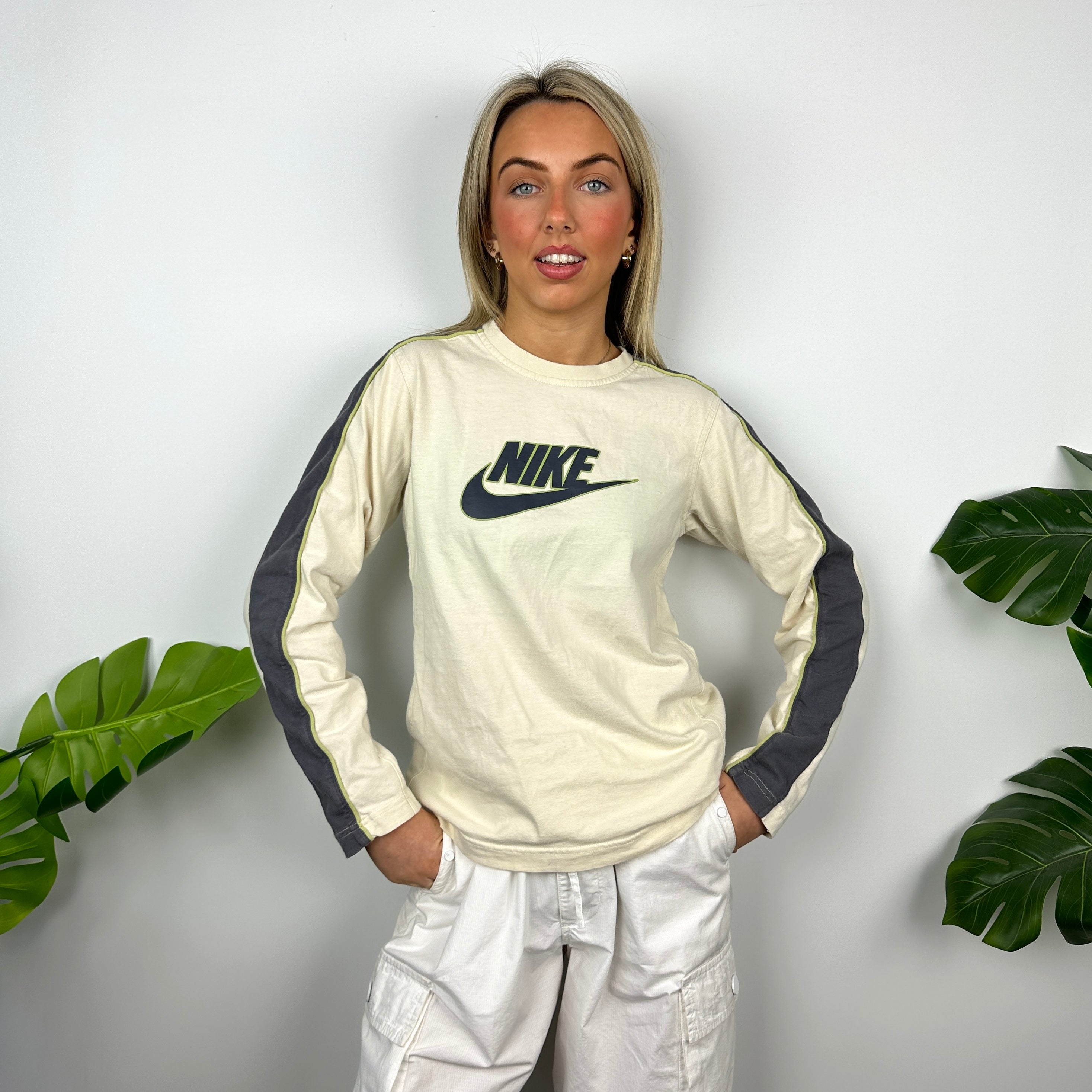 Nike Cream Spell Out Long Sleeve Top (S)