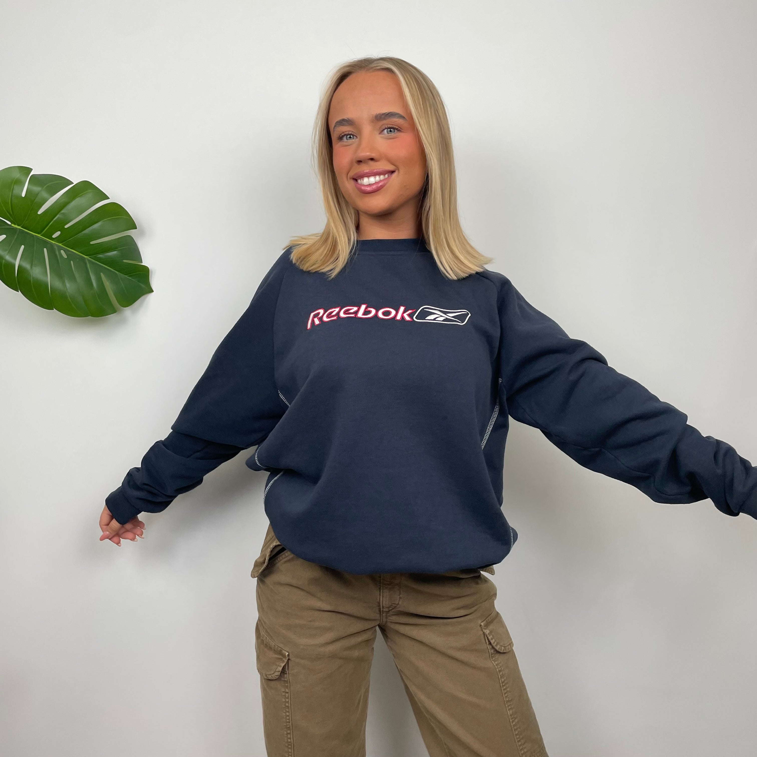 Reebok Navy Embroidered Spell Out Sweatshirt (M)