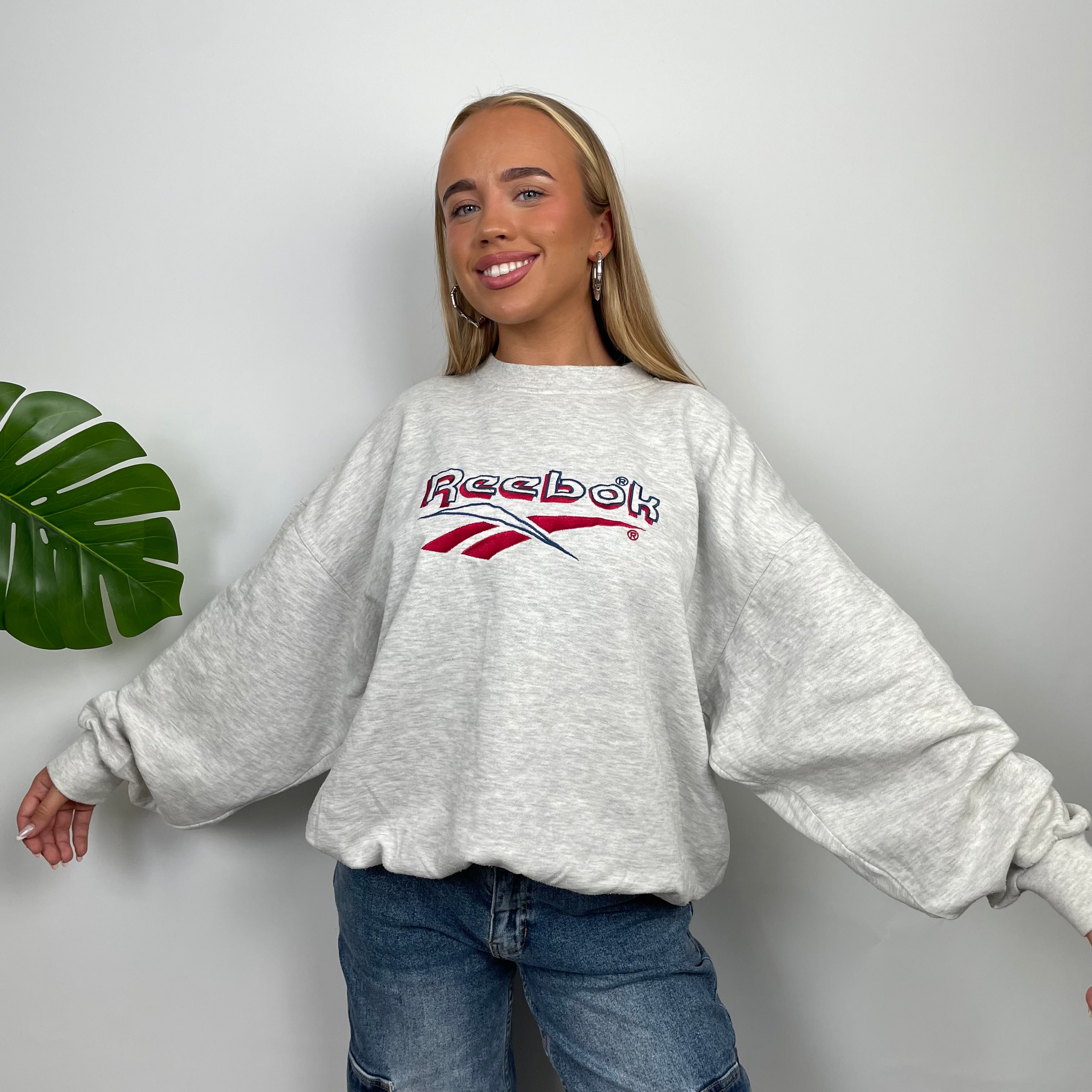 Reebok Grey Embroidered Spell Out Sweatshirt (L)