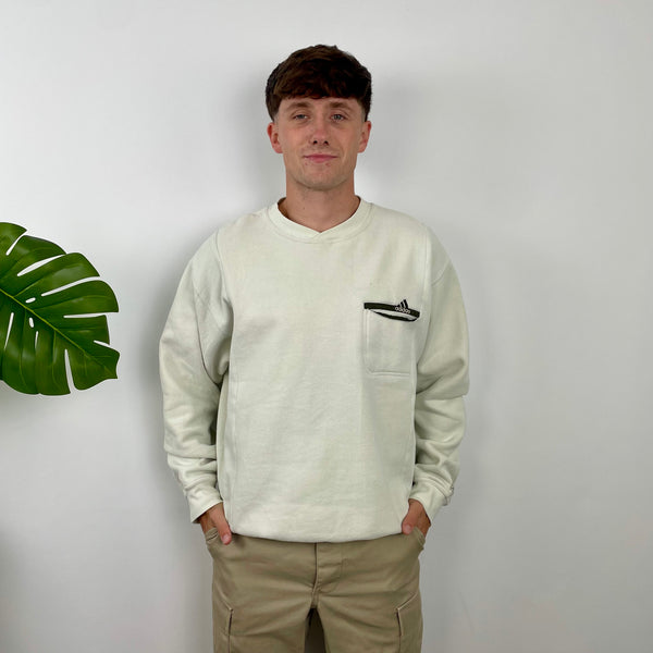 Adidas Cream Embroidered Spell Out Sweatshirt (M)