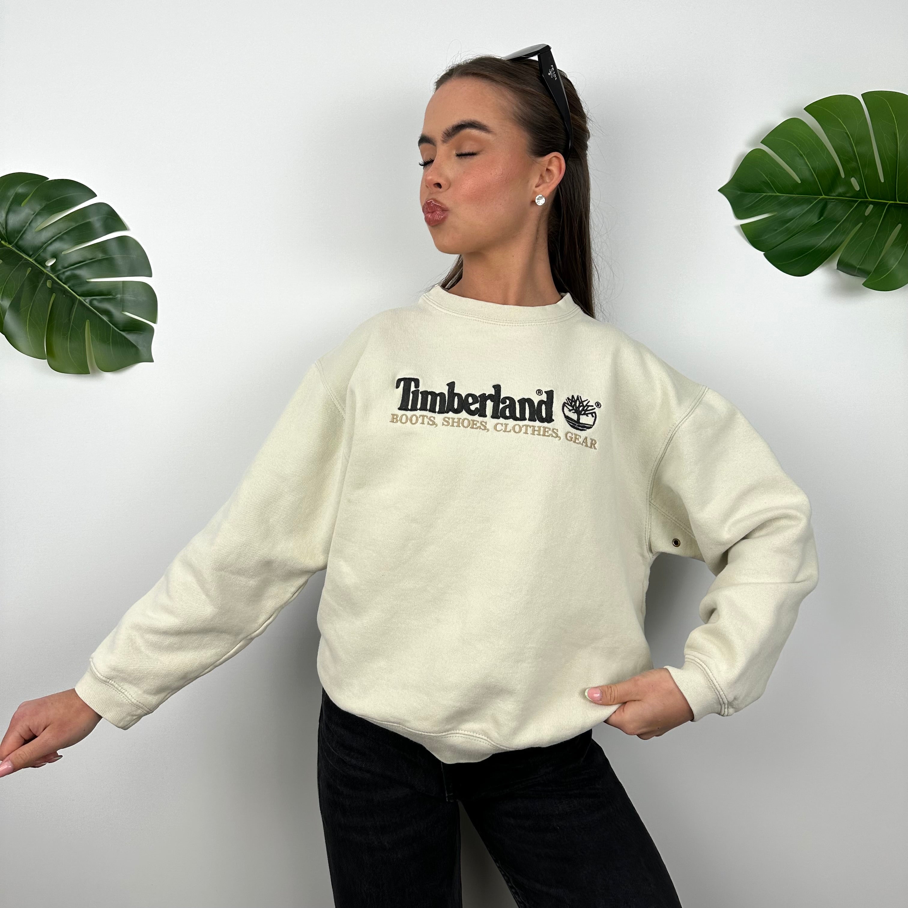 Timberland Cream Embroidered Spell Out Sweatshirt (S)