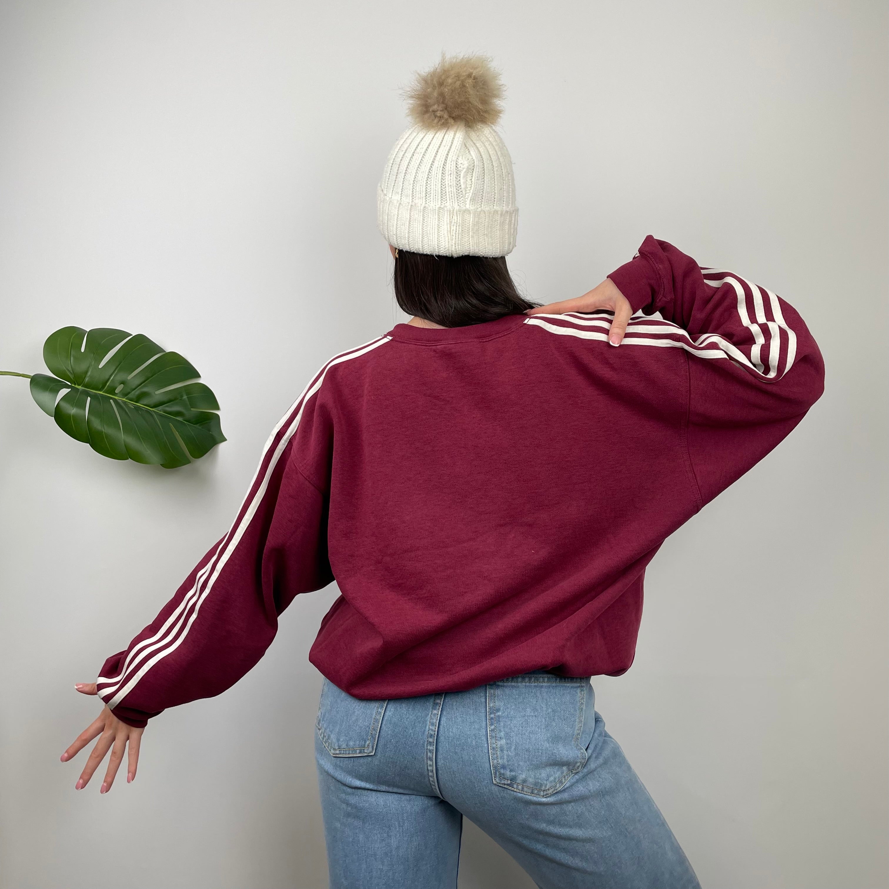 Adidas Maroon Embroidered Spell Out Sweatshirt (M)
