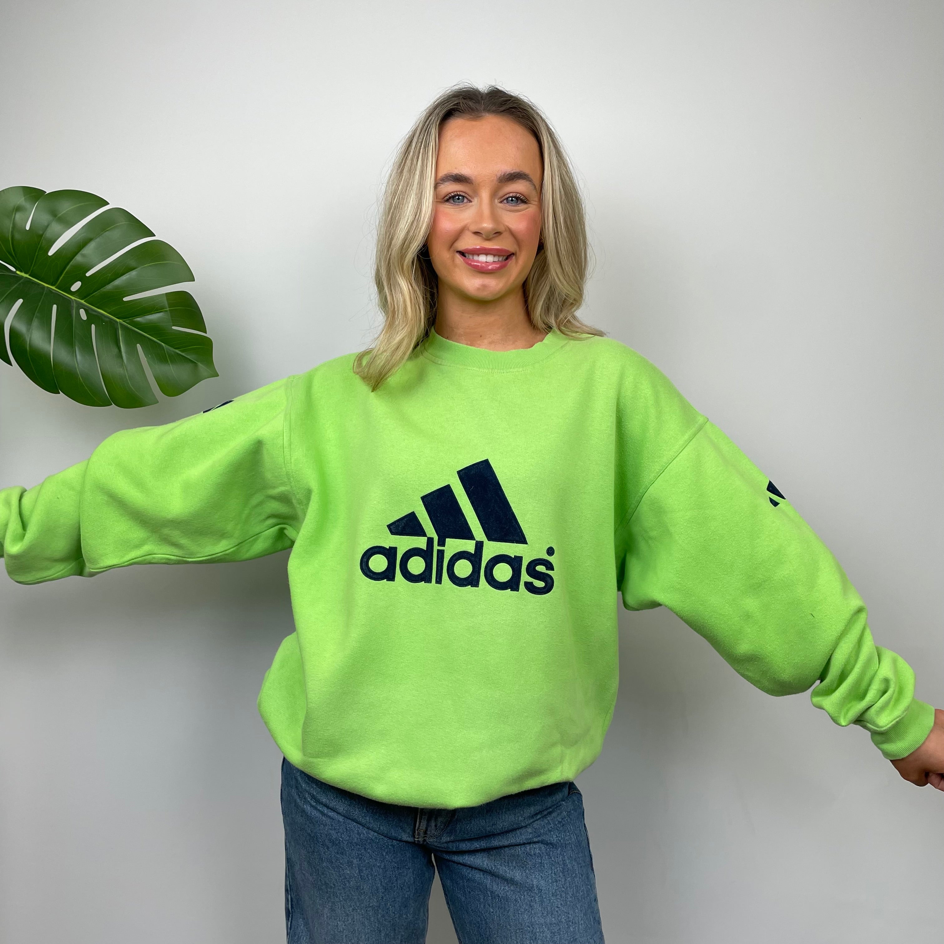 Adidas RARE Green Embroidered Spell Out Sweatshirt (S)