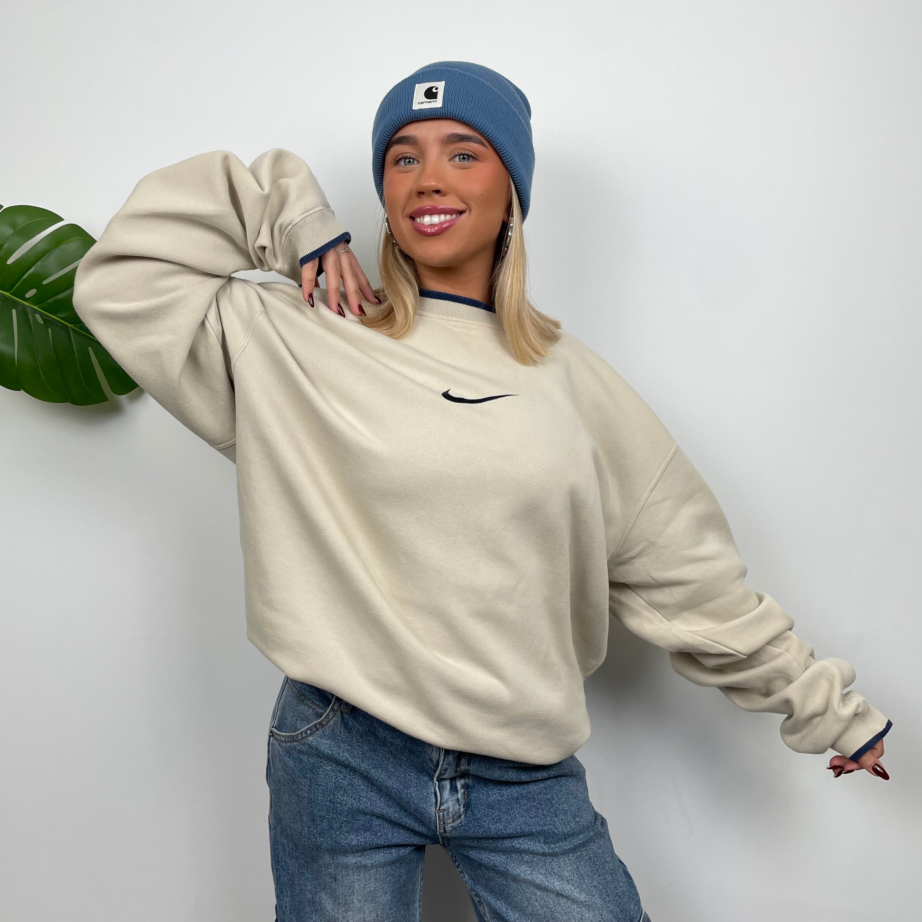 Nike Cream Embroidered Swoosh Sweatshirt (XXL)