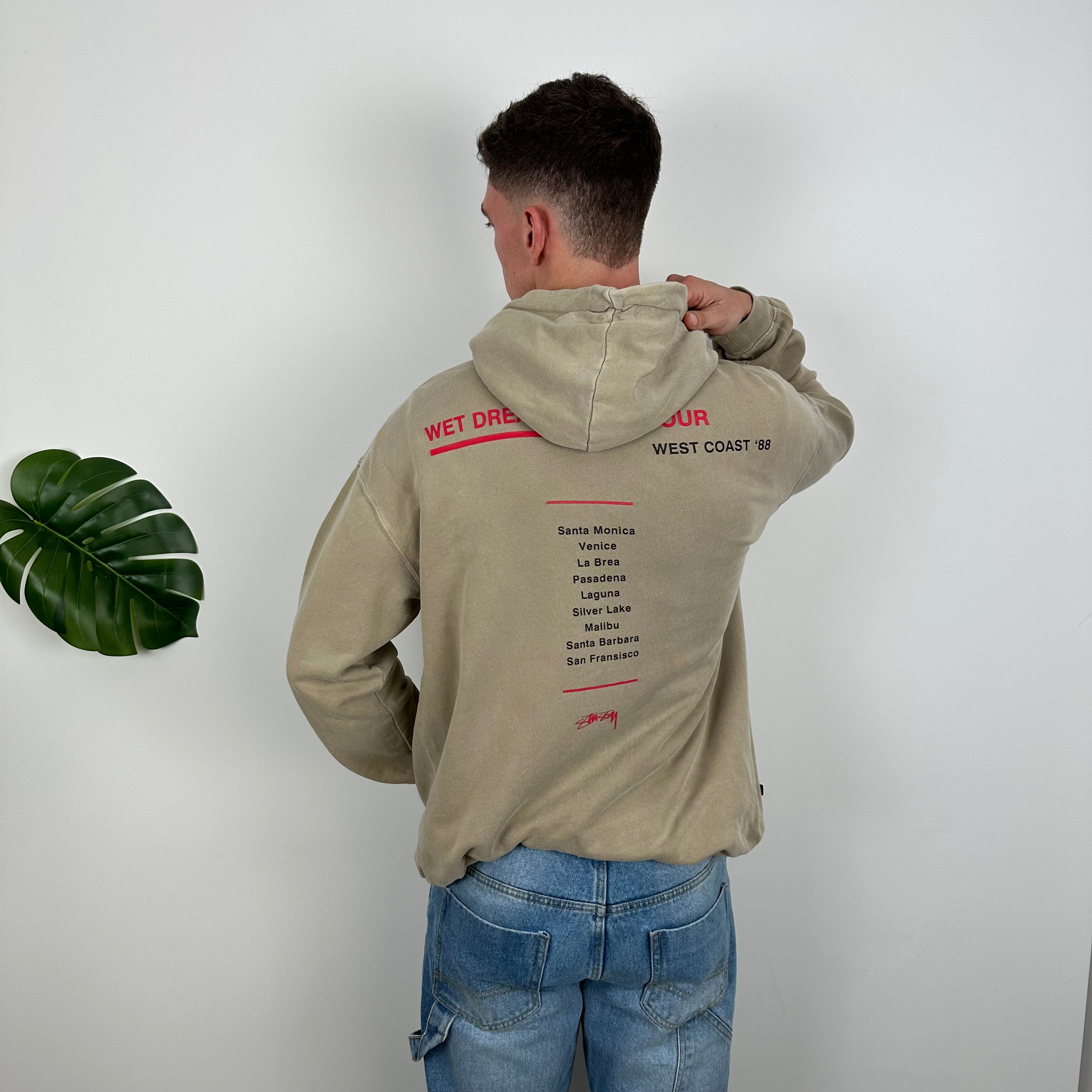 Stussy Brown Embroidered Spell Out Hoodie (L)