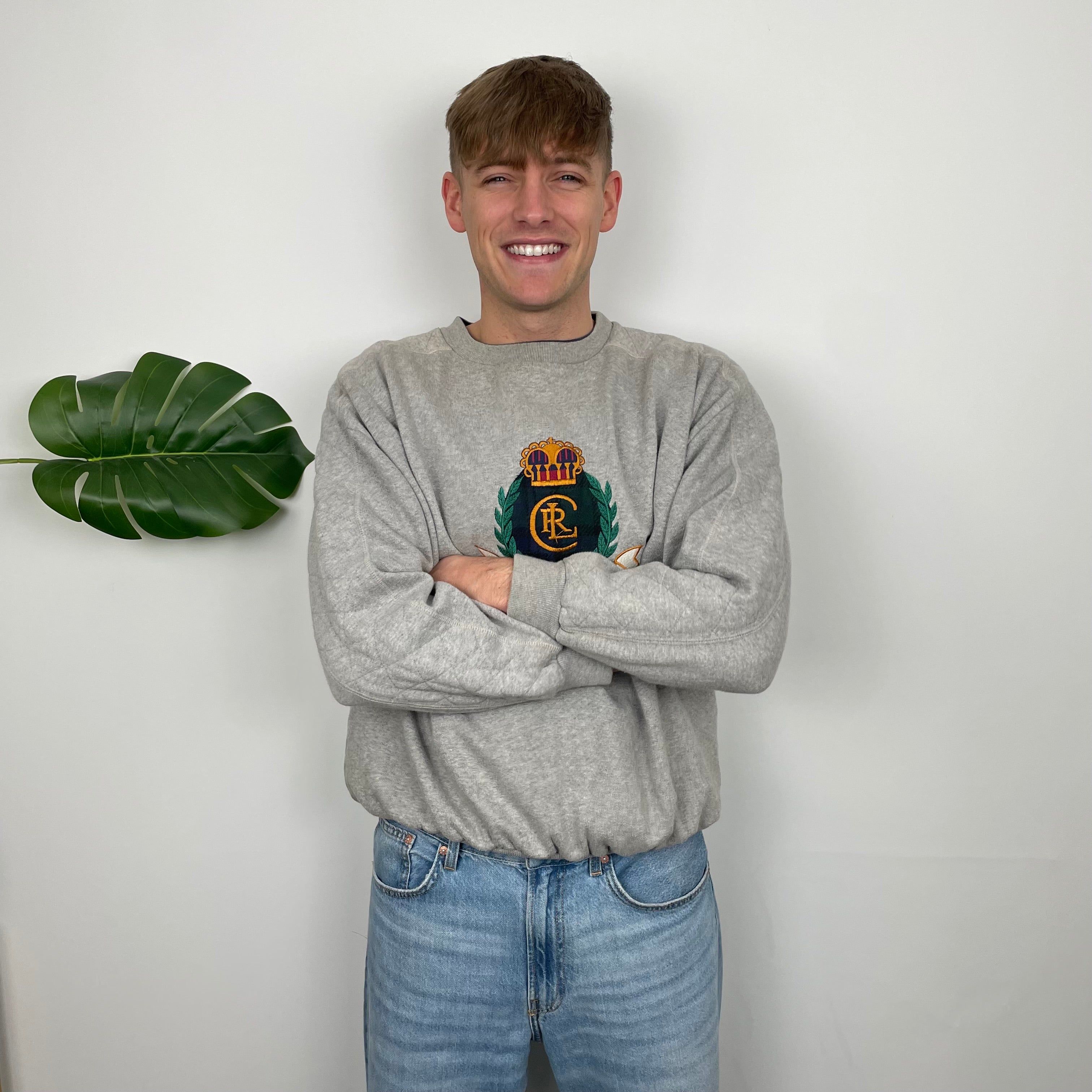Chaps Ralph Lauren Grey Embroidered Spell Out Sweatshirt (L)