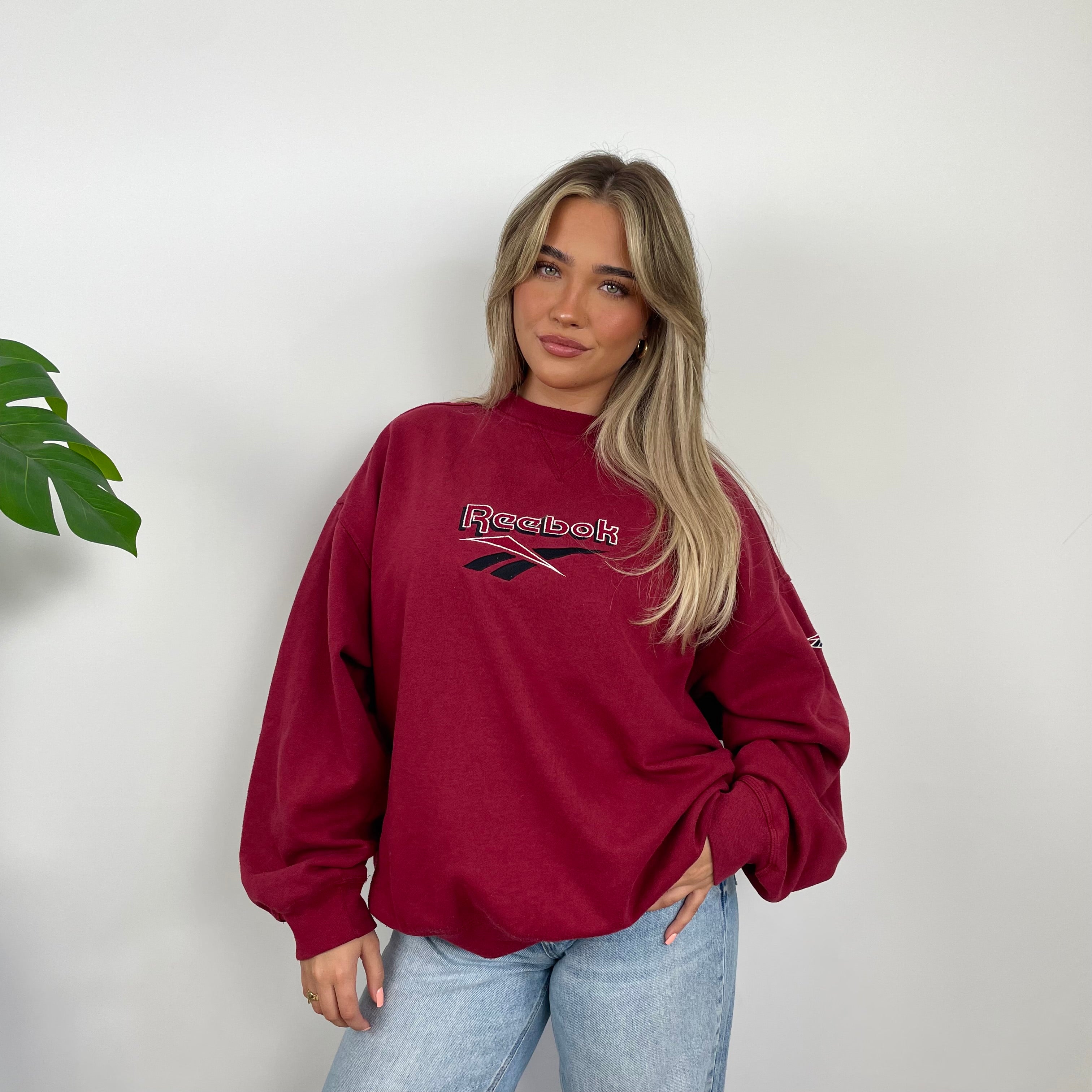 Reebok Red Embroidered Spell Out Sweatshirt (L)